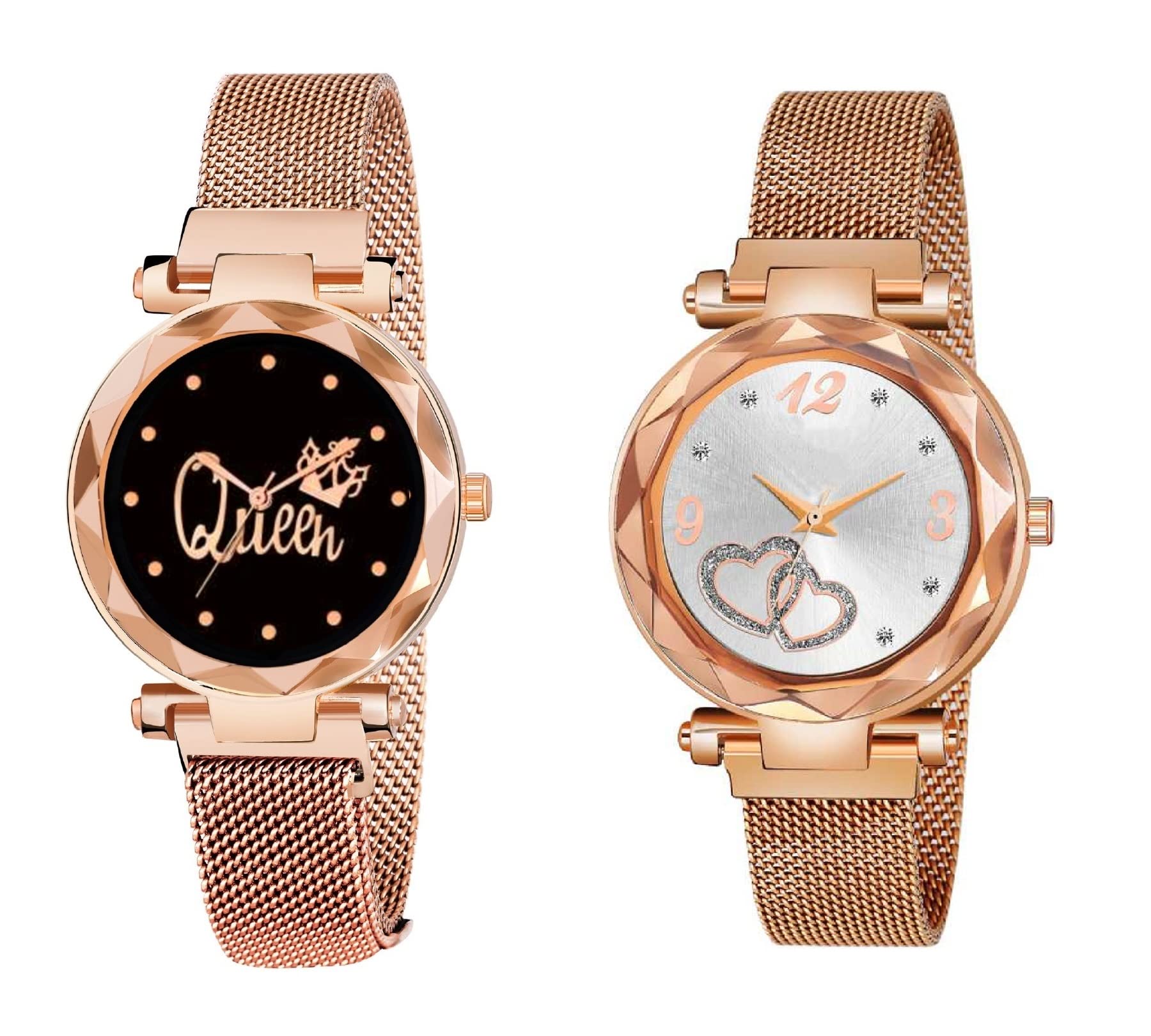 KIARVI GALLERY Black Queen and Off White Heart Dial Combo Magnetic Strap Analogue Watches for Girls and Women (Pack of 2) (Rose Gold Colored, Black and Off White Dial) (B09SY7XD9G) Amazon Price History, Amazon Price Tracker