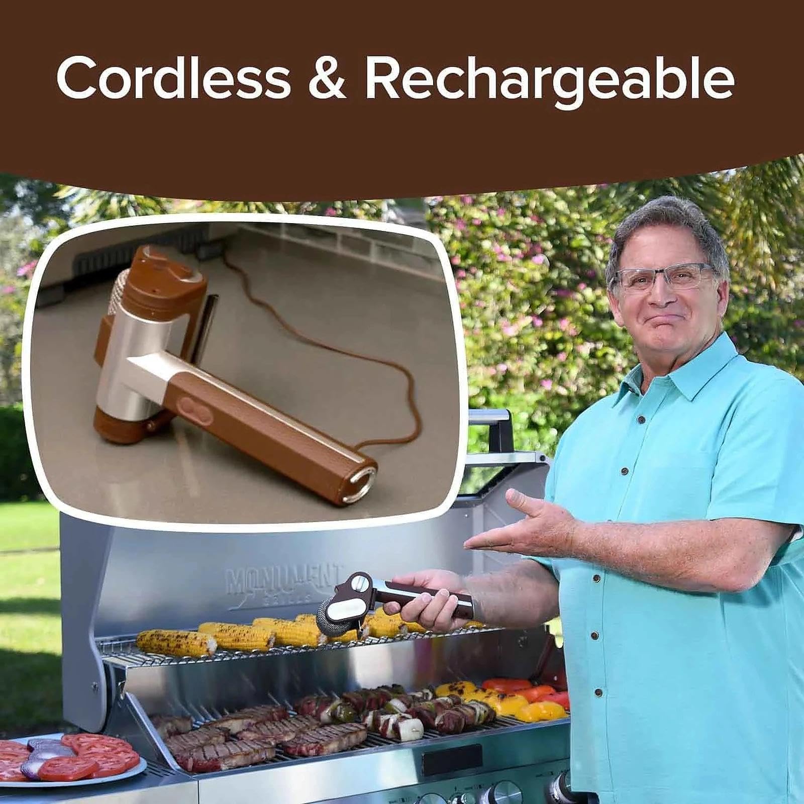 Limpiador de parrilla eléctrico portátil, rodillo de acero inoxidable, limpieza inalámbrica sin esfuerzo para uso en cocina al aire libre