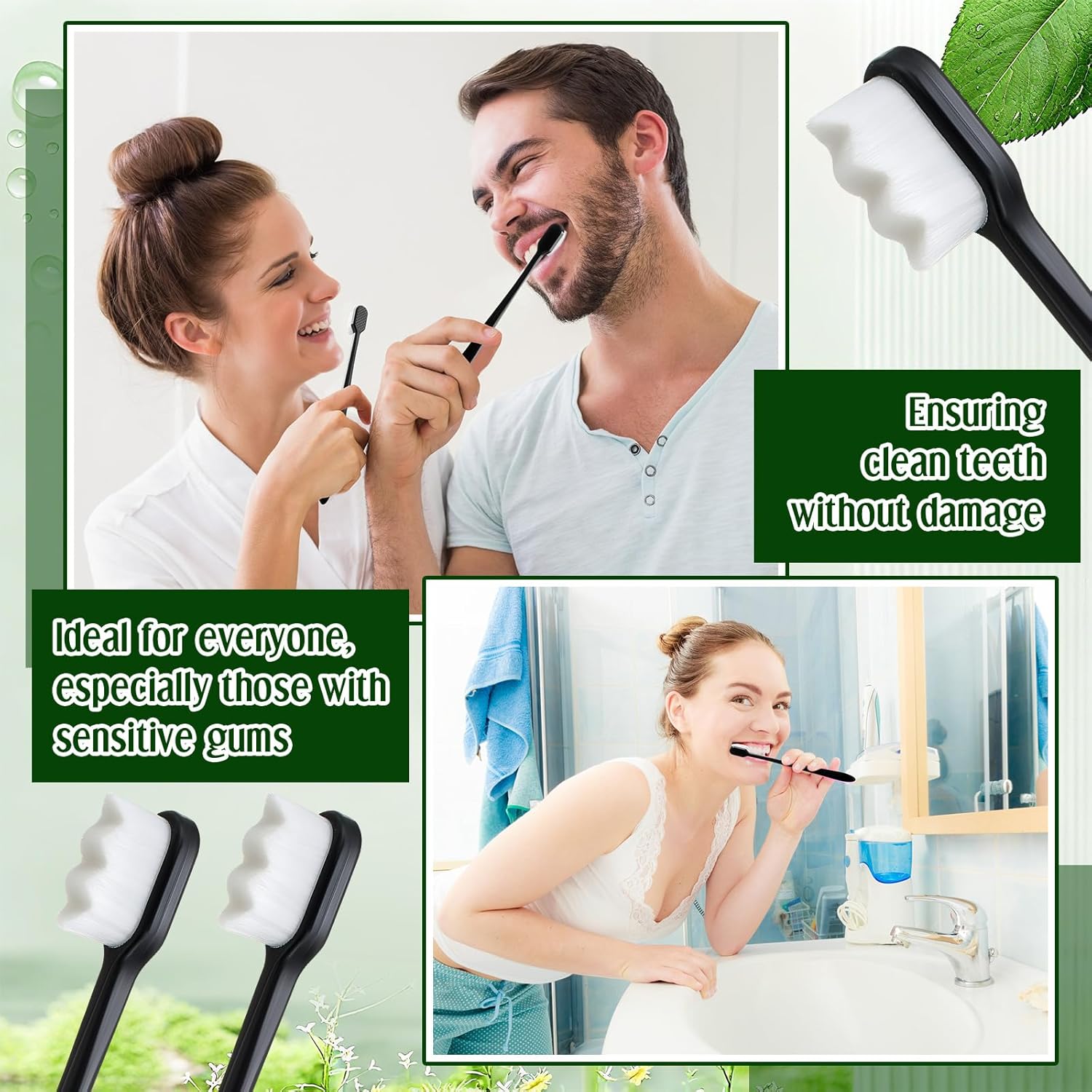 FoldTier 100 Pcs Nano Toothbrush 6.7" Micro Fur Extra Soft Bristle Wavy Head for Adults, Gentle for Sensitive & Recession, Oral Care(Black & White)