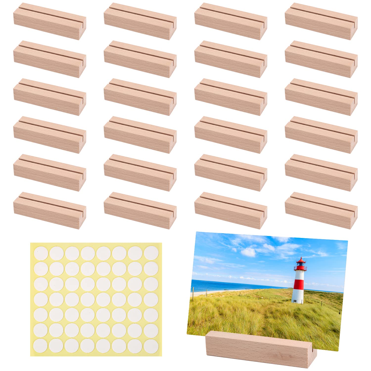 Birshe 24 Piezas Soportes para Tarjetas de Madera, soporte para números de mesa de madera, soporte para fotos, Soportes Tarjetas Madera Rectangular para Visita Boda Banquete Celebración Fiesta