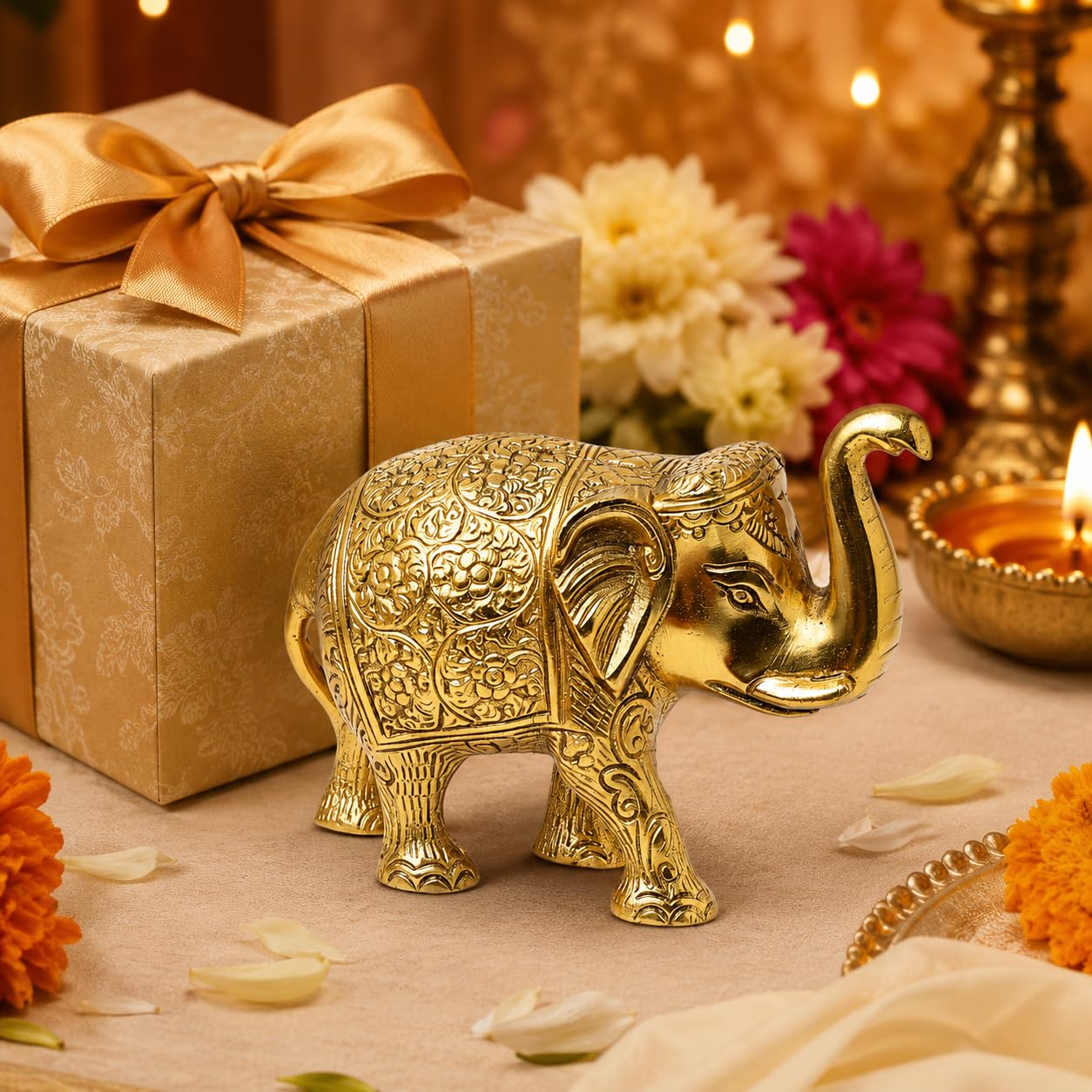 Gold Plated Elephant Showpiece - DreamKraft -6 Gold Plated Elephant Showpiece - DreamKraft -6