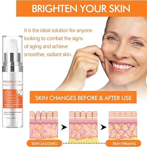 Miniatura 5 de Suero de vitamina C para piel madura, suero facial con 20% de vitamina C para mujeres mayores de 70 años, cuidado de la piel hidratante para reducir