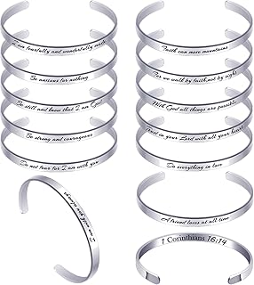 12 Pcs Christian Bracelet Engraved Bible Verse Jewelry for Women Religious Baptism Gifts Inspirational Scripture Open Cuff Bangle Confirmation Gifts for Girls Friend Encouragement
