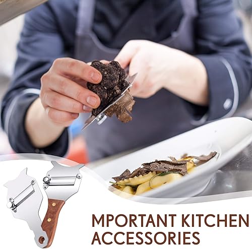 Miniatura 5 de Patelai Afeitadora de trufa de acero inoxidable, 2 piezas, para queso, chocolate, trufa, rallador con hoja ajustable, mango de palisandro para