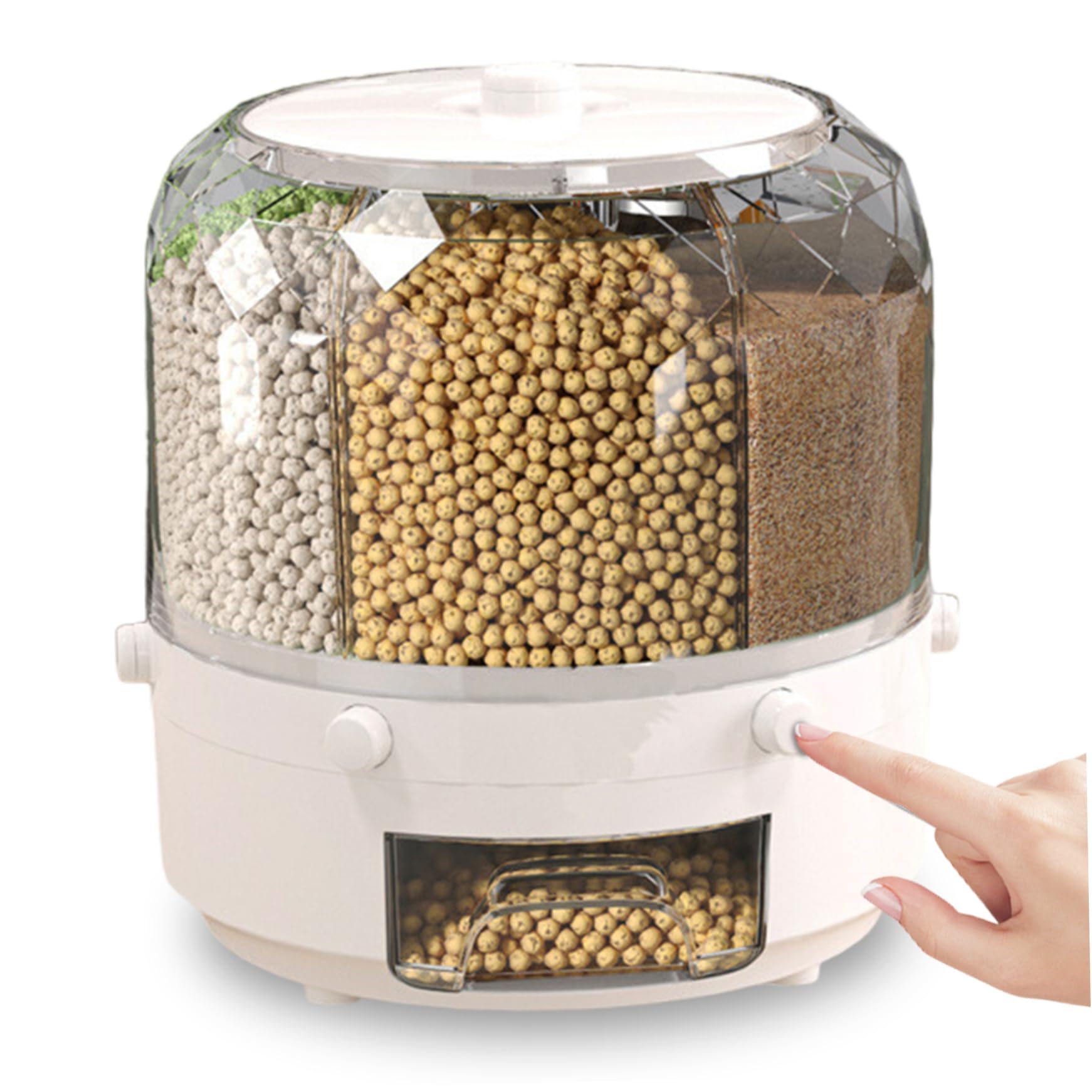 Dispensador de alimentos giratorio 360° con contenedor hermético de arroz
