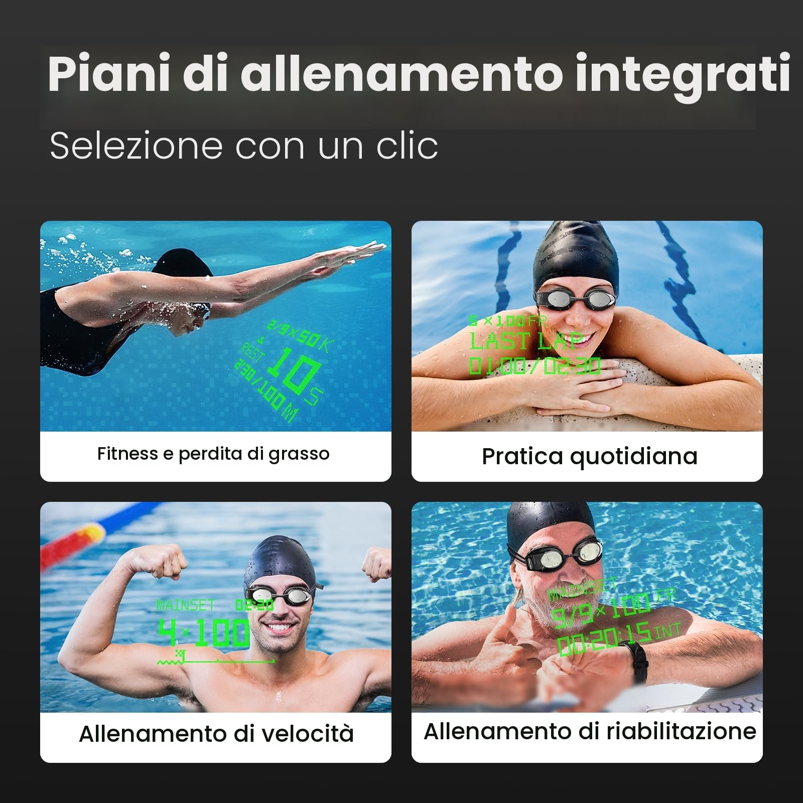 Occhiali da nuoto intelligenti Holoswim 2PRO, display AR in tempo reale, monitoraggio dati e piani di allenamento, occhiali da nuoto con analisi dati AI APP, nessun abbonamento, occhiali