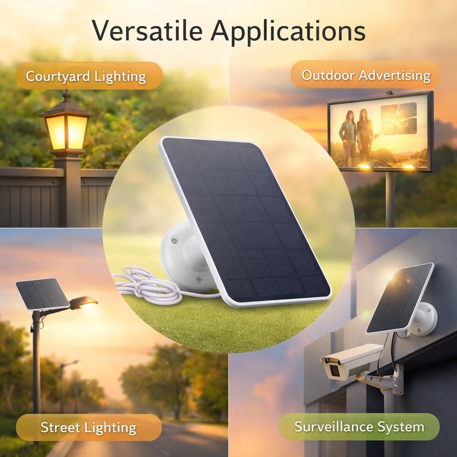 Solar Panel Charger - High Conversion Efficiency Monocrystalline Silicon for Stable Power Supply Compact Lightweight Design for Type C Devices Like Security Cameras Fans and Wate