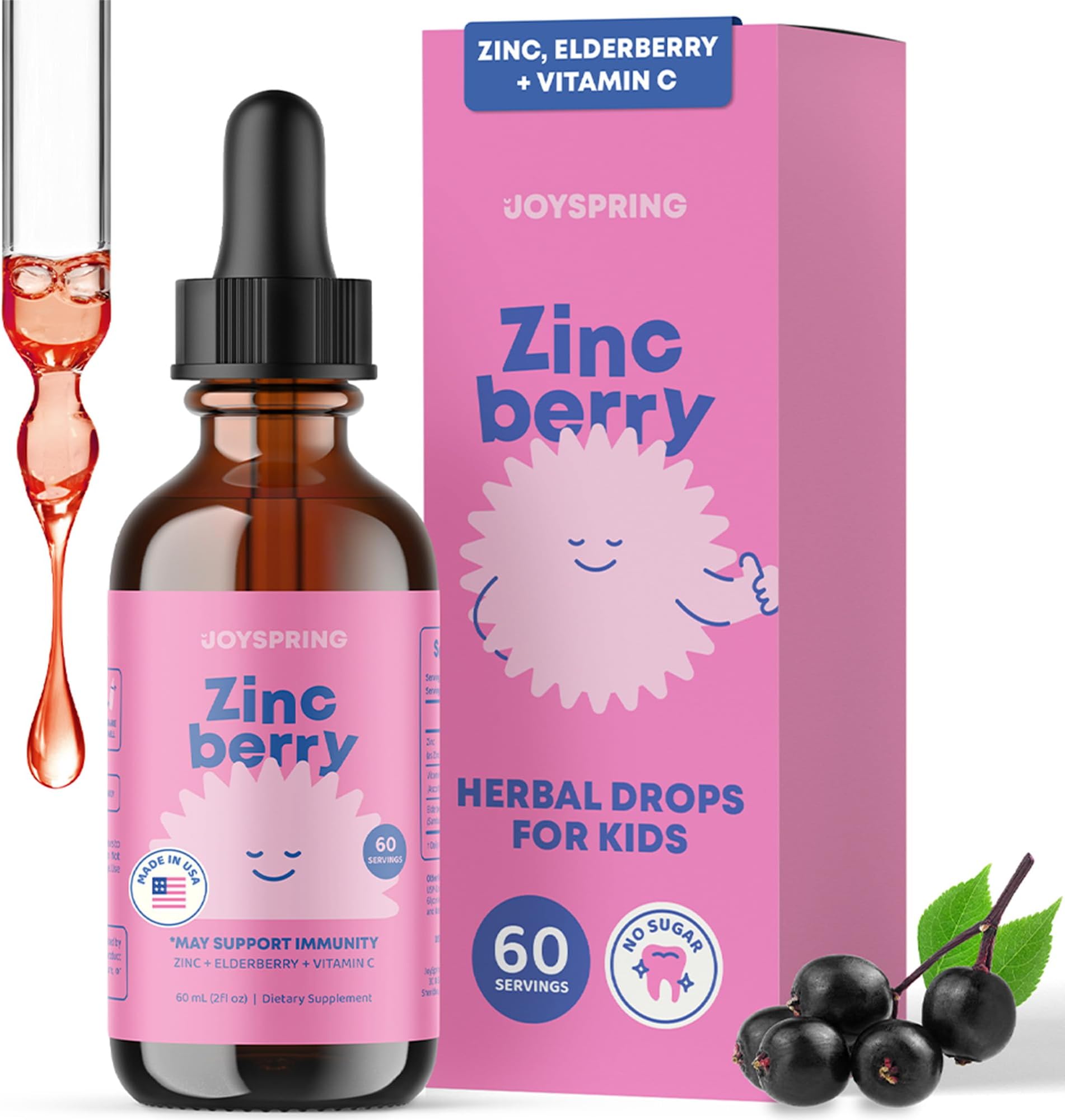 Zinc for Kids - Kids Vitamin C and Elderberry - Liquid Zinc Drops to Boost Children's Defense System