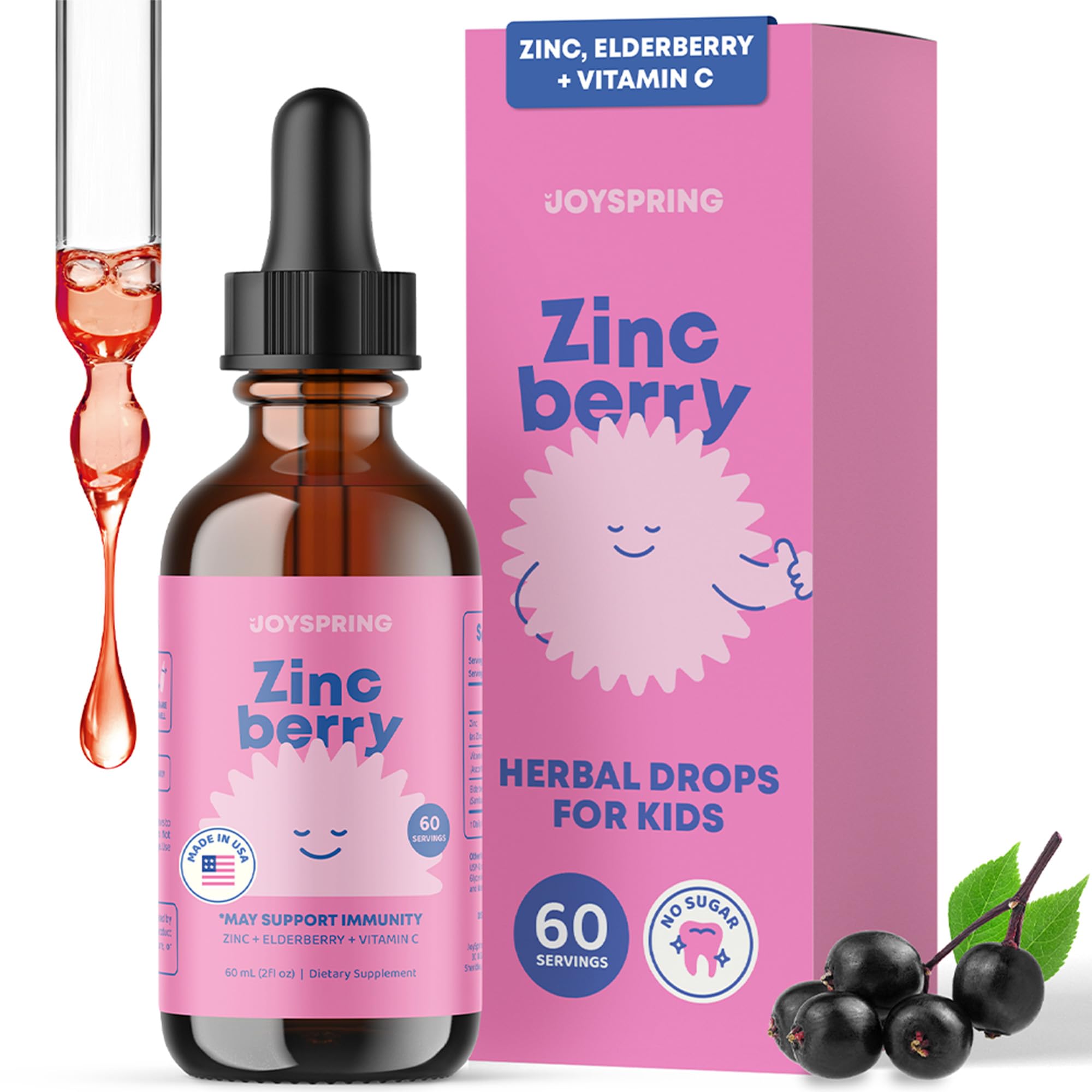 Zinc for Kids - Kids Vitamin C and Elderberry - Liquid Zinc Drops to Boost Children's Defense System