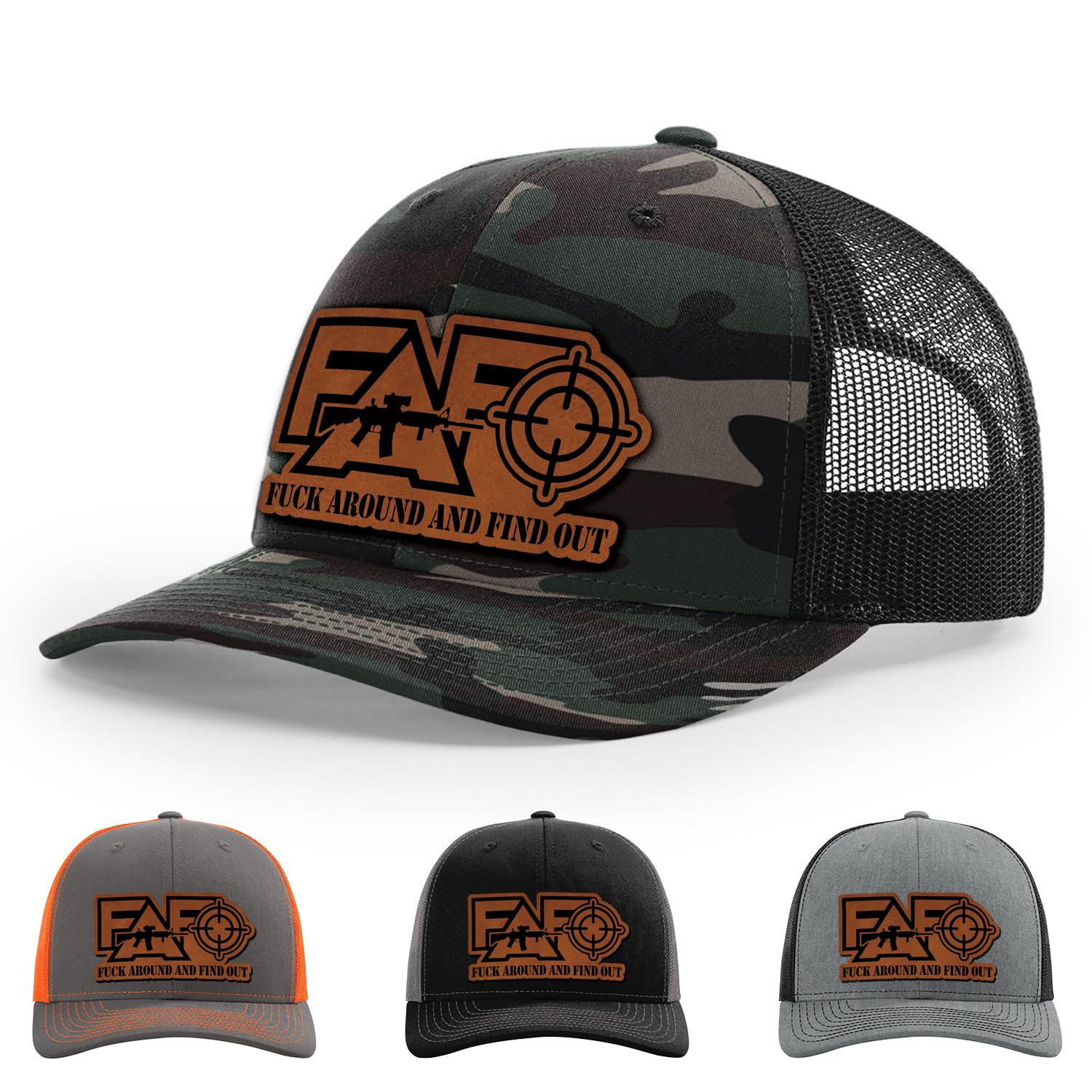 FAFO USA Flag, Fuck Around and Find Out American Hat, 112 Style Trucker Leather Patch Hat for Men & Women, 6 Panel Baseball Cap with Snapback Enclosure