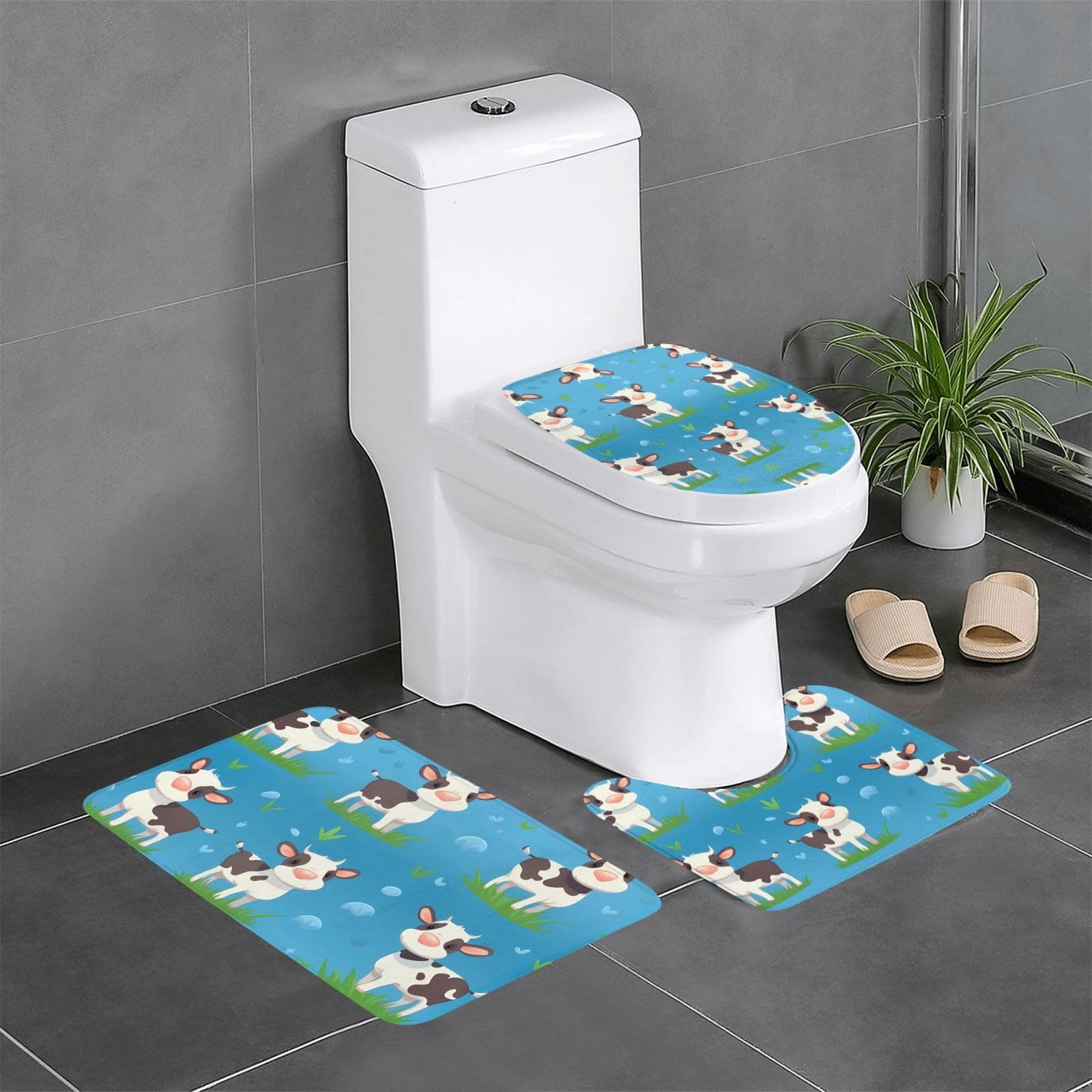 Tapis de salle de bain anti glissade lot de 3 motif vache mignon