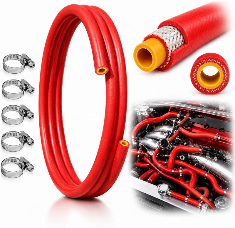 Kit de Mangueira de Aquecedor em Silicone SATUGUOJI 16 mm, Alta Temperatura, Vermelha – 1,52 m com 5 Abraçadeiras