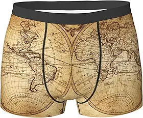 Cuecas boxer masculinas vintage mapa do mundo estampa espacial 3D respirável macia e elástica