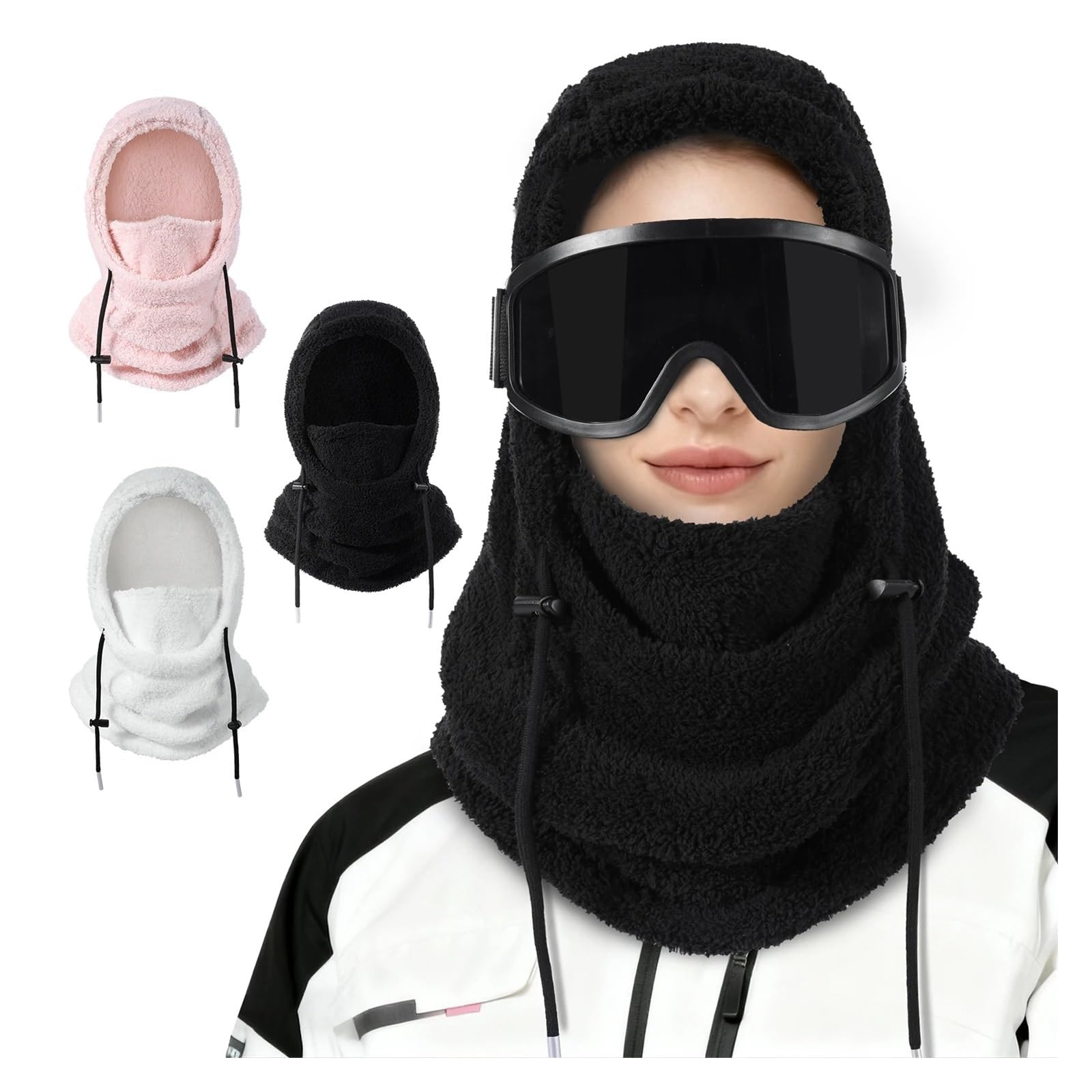 Cagoule polaire chaude, bonnet uni, masque de protection contre le froid, cache-cou, bonnet à capuche, protection contre le vent et le froid, bandana(Pink)