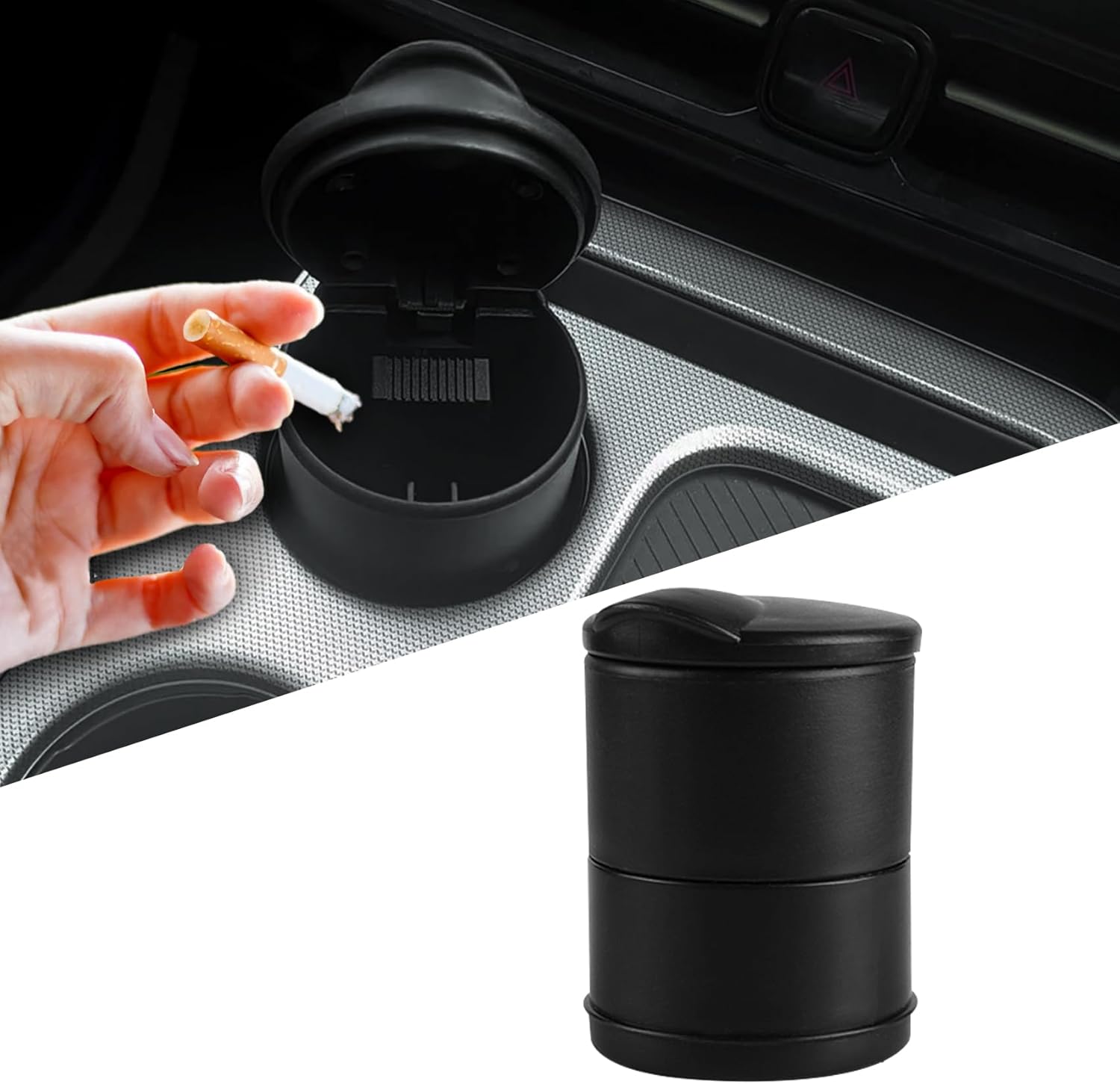 Portable Car Ash Tray With Lid Smell Proof, Smokeless Self-Extinguishing Cigarette Ashtray Cup Holder, Mini Trash Can Organizer Car Ashtray for Office, Home (Black)