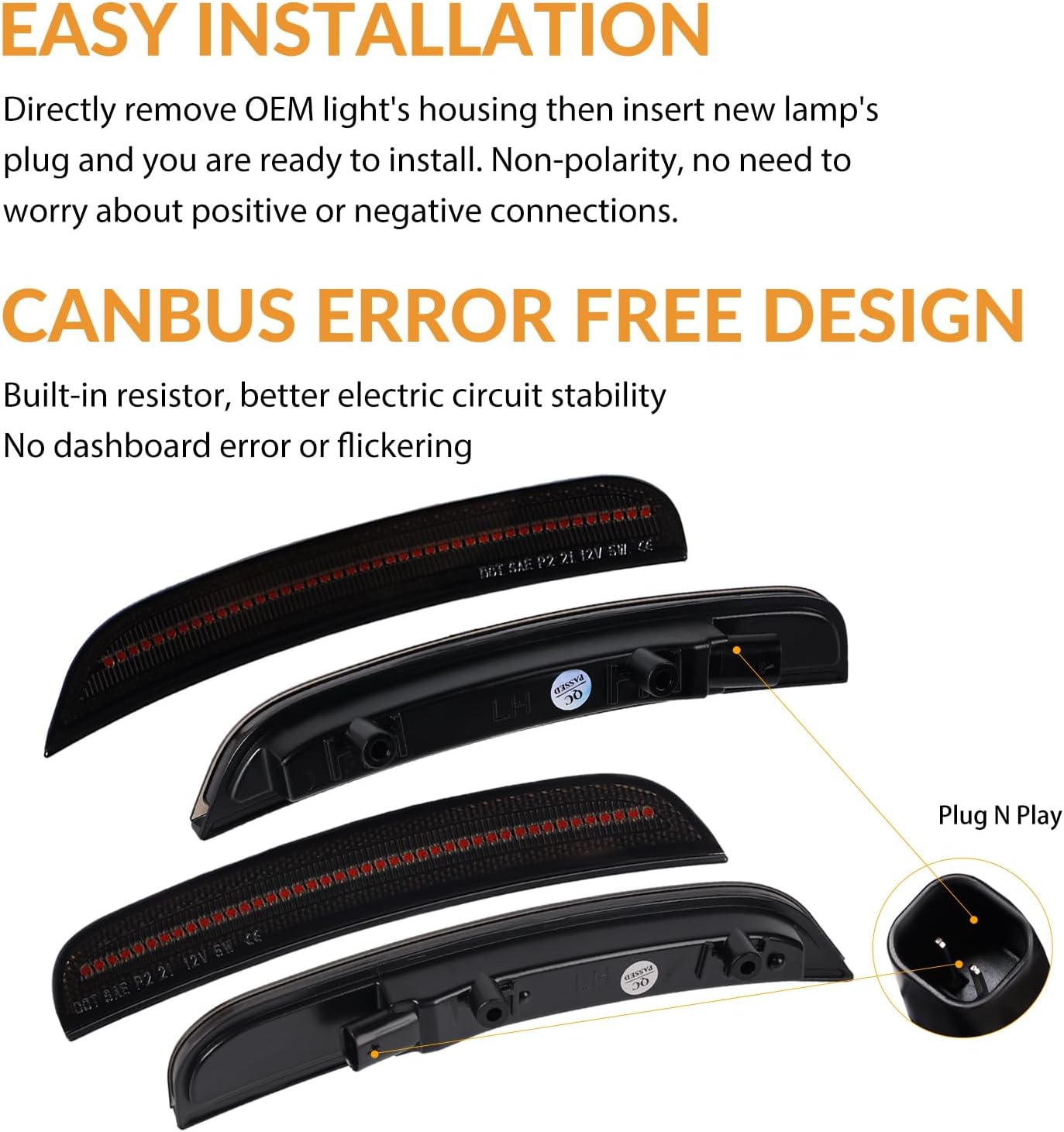 LED Side Marker Lights Front Rear Bumper Parking Signal Lamps for 2015-2023 Dodge Charger Smoked Len, Pink Purple