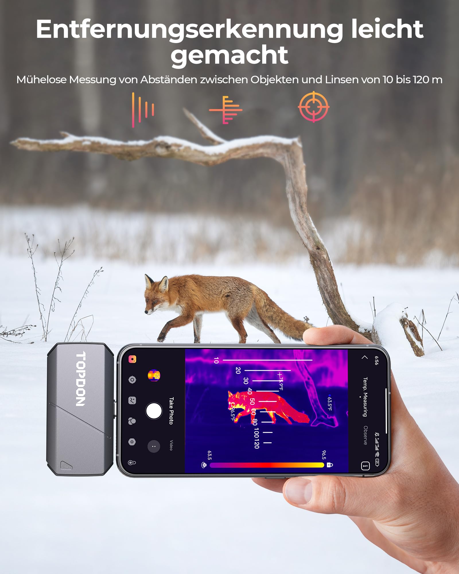 TOPDON TS001 Wärmebildkamera Android, 9mm einstellbares Objektiv, Beobachtungsbereich 0,1 bis 500M, 512 x 384 IR-Auflösung, Manuell fokussierende für Leiterplatten, Schädlingsinspektion, Outdoor, Jagd