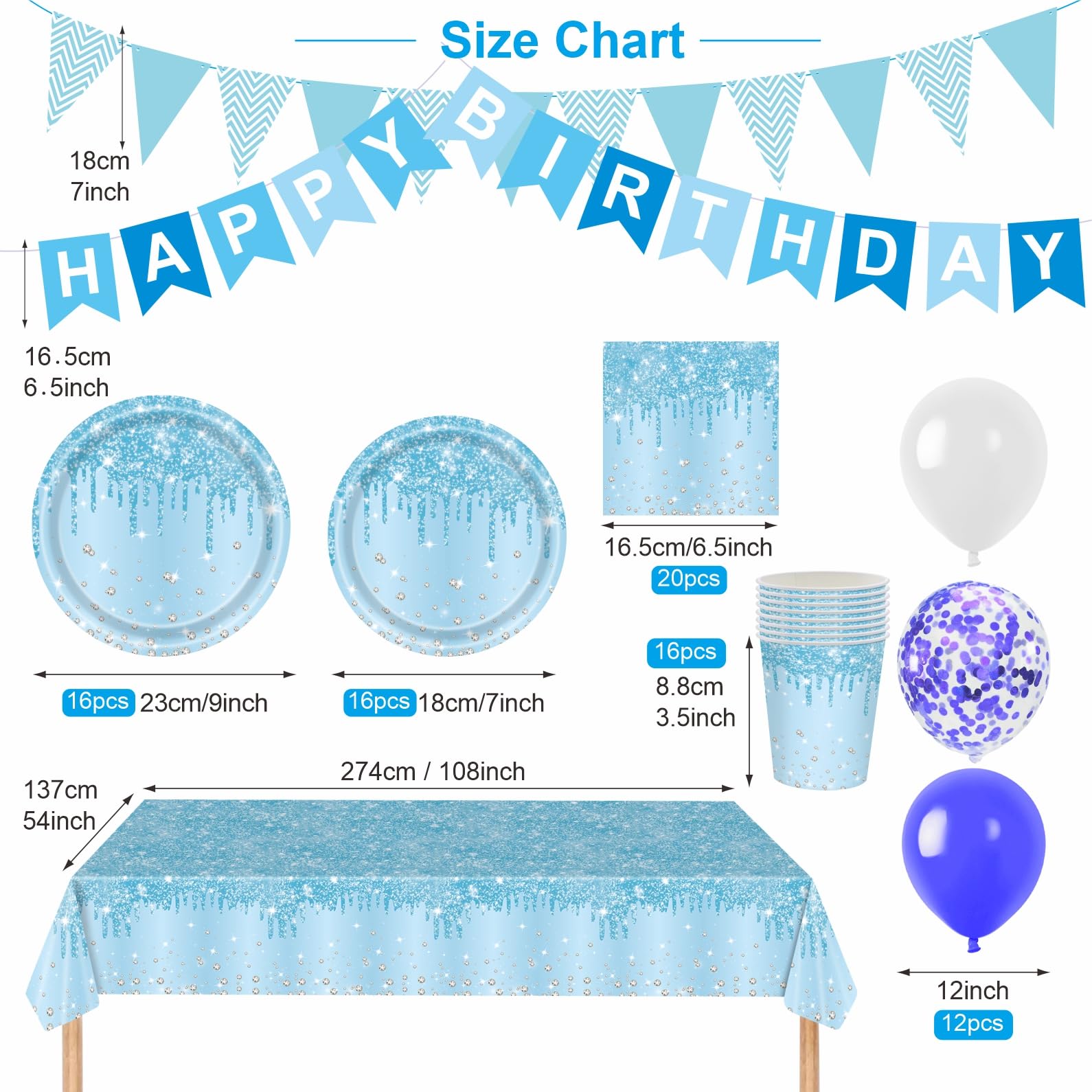 ZSYIULIA 83pcs Bule Diamond Theme Disposable Party Tableware Set, Blue, 83 Piece Set - Image 2