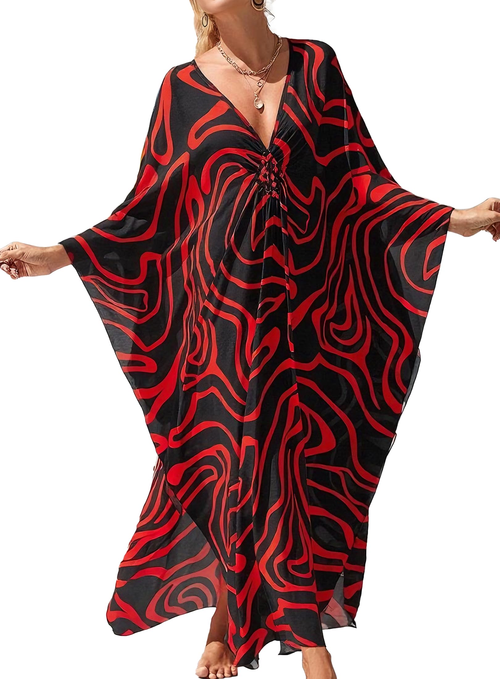cthseie Women Animal Print Kaftan Dresses Plus Size Swimsuit Coverup Summer Bathing Suit Caftan Loungewear Beach Dress