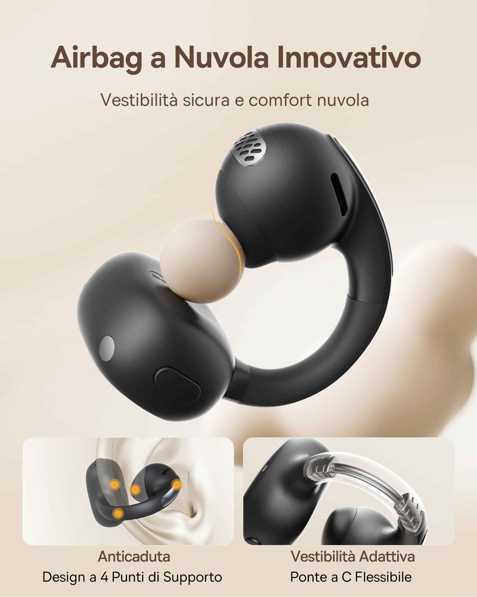 Baseus MC1 Cuffie Aperte, Auricolari a Clip con Suono Impressionante, Potenziamento dei Bassi Adattivo, Bluetooth 5.4, Riduzione del Rumore in Chiamata, IP57, Autonomia di 40 ore, Auricolari di 5,2 g