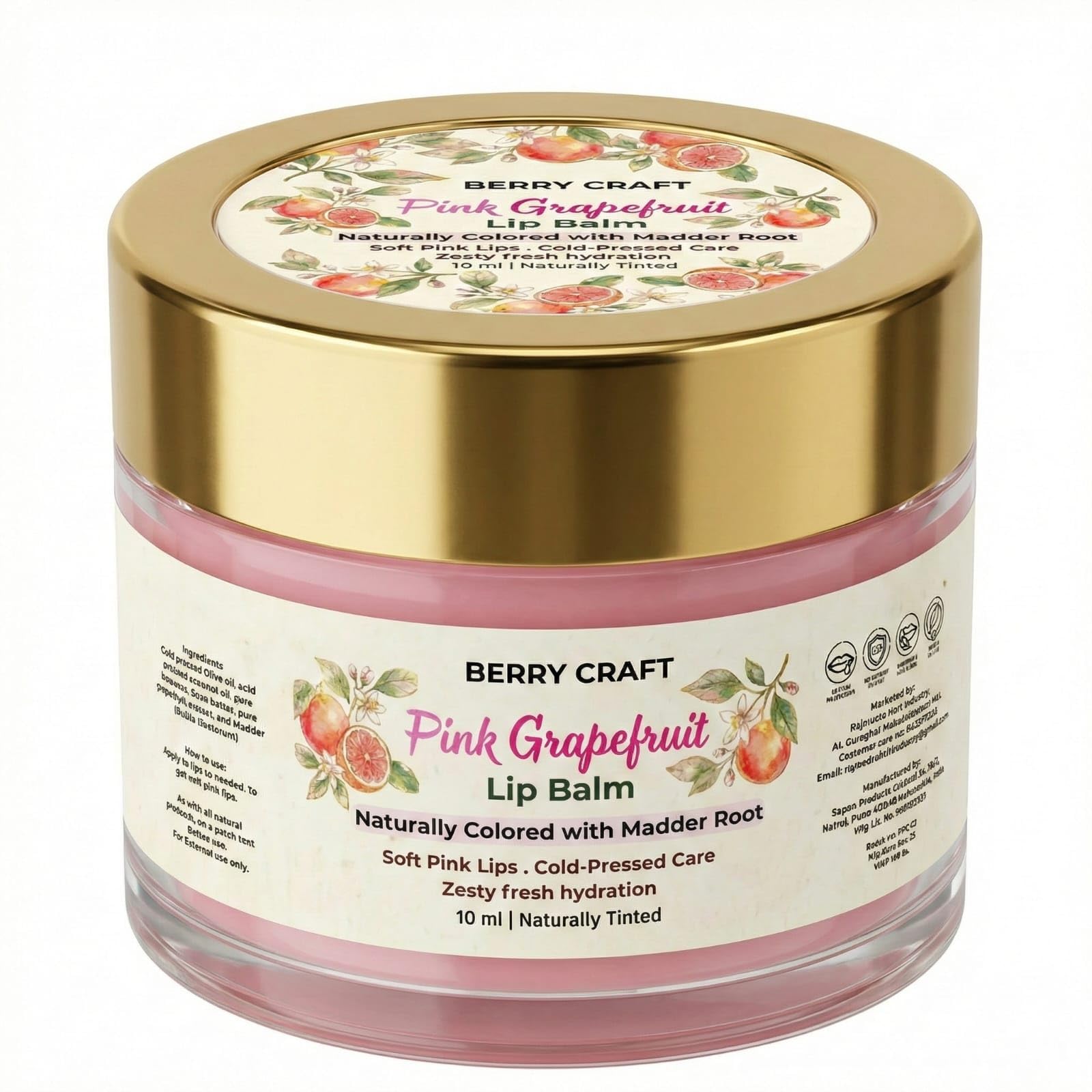 Pink Grapefruit Lip Balm – Naturally Colored with Madder Root | Cold-Pressed Oils | Soft Pink Tint | Zesty Fresh Hydration (10ml)-image-10