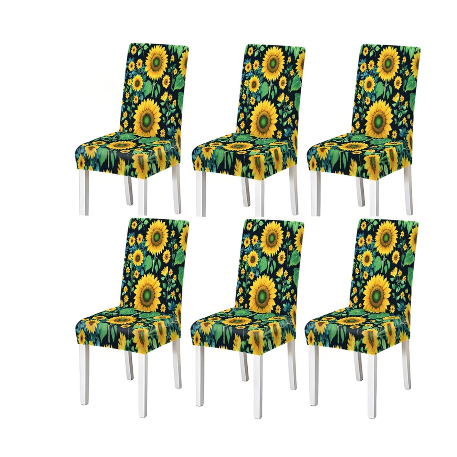 BOSUYBN Sunflower Print Stretch Dining Chair Covers For Kitchen Dining Living Room Farmhouse, 2/4/6PCS Furniture Protectors for Home Dining Room(6PCSChair cover)