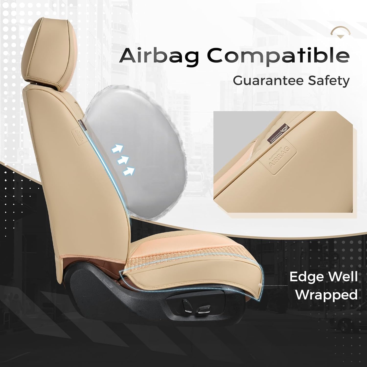 Coverado Car Seat Covers Full Set, Nappa Leather Beige Seat Covers for Cars, Waterproof Car Seat Protector, Front and Back Seats Universal Fit for Most Vehicles