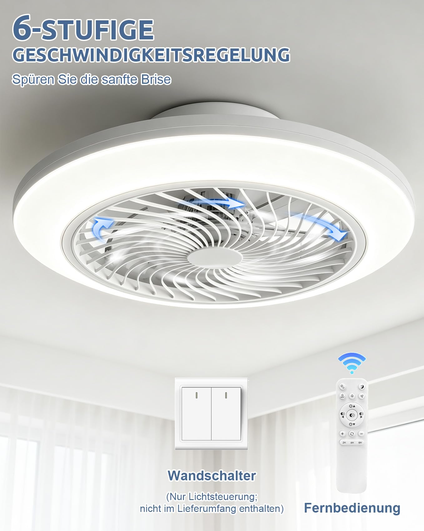 Ribelli LED Deckenventilator mit Beleuchtung Ø 50 cm – Leiser DC Kupfermotor, Smarter Ventilator mit App & Fernbedienung, Stufenlos Dimmbar & RGB Farbwechsel, 6 Stufen, 40W, Schwarz