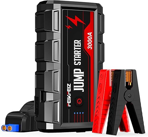 Miniatura 1 de FEIKFEIZ Arrancador de coche 3000A pico 24800mAh 12V Super Safe Jump Starter hasta todo el gas motor diésel de 90L con carga rápida USB 30