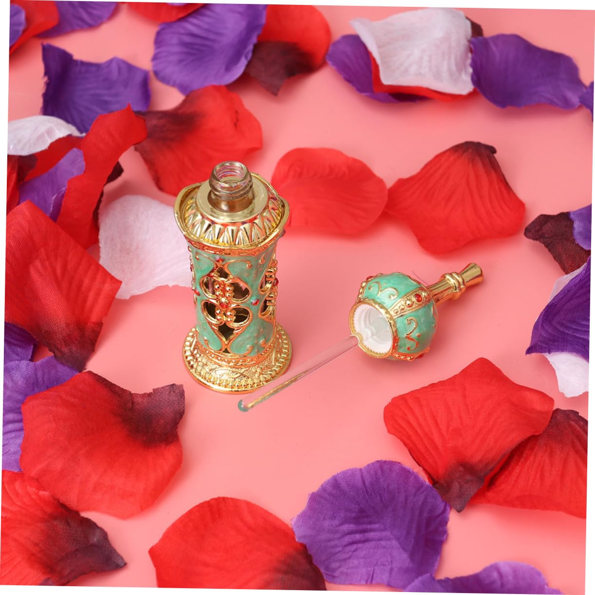 Amosfun 3stücke Vintage Parfümflasche Im Mittleren Stil Leere Retro Glasflasche Mit Blumenranke Für Hochzeitsdekoration Gold Und Grün