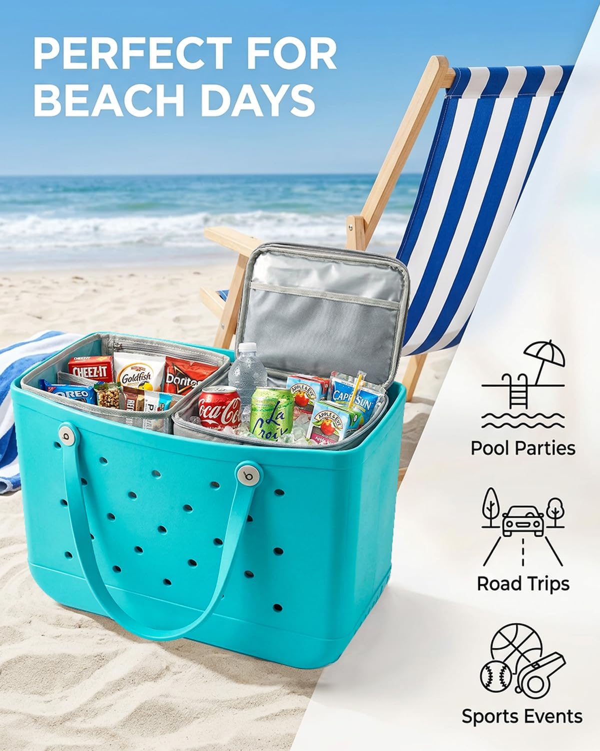Insulated Cooler Organizer Insert Compatible with XL Bogg Bag,2-in-1 Dry-Wet Separate Tote Insert Leakproof Cooler&Mesh Storage Bag,Bogg Bag Accessories for Beach,Camping