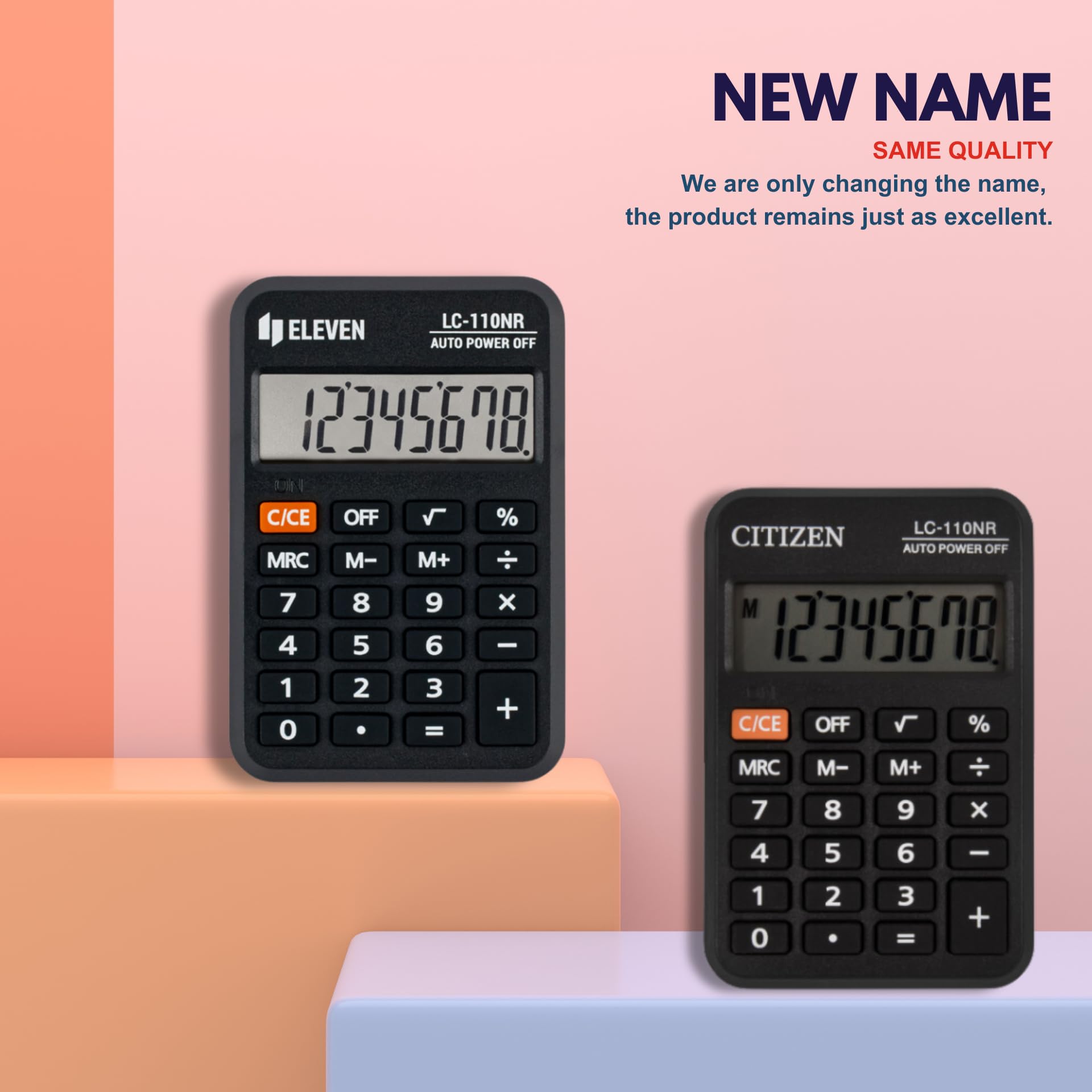 Calculadora de Bolsillo Eleven LC110NR-PK - Pantalla de 8 dígitos, Funciones matemáticas y financieras, Memoria de 3 Teclas, compacta y Duradera, la Herramienta Ideal para cálculos rápidos en la