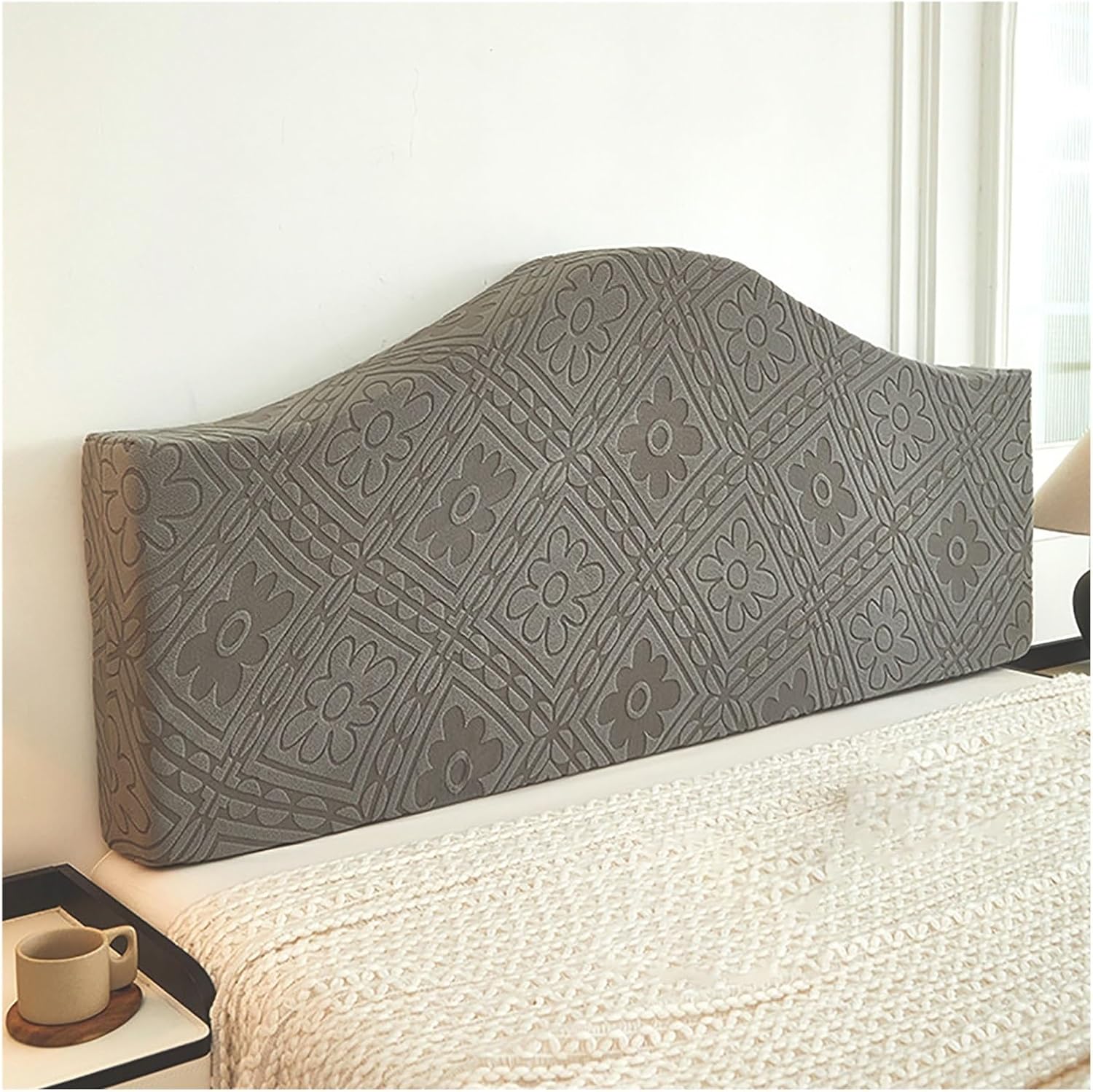 Stretch Bed Headboard Cover, Washable Quilting Bed Headboard Protector Covers,360° Full Wrap Jacquard Headboard Slipcover for Full Queen King Size(Gray,86.7in)