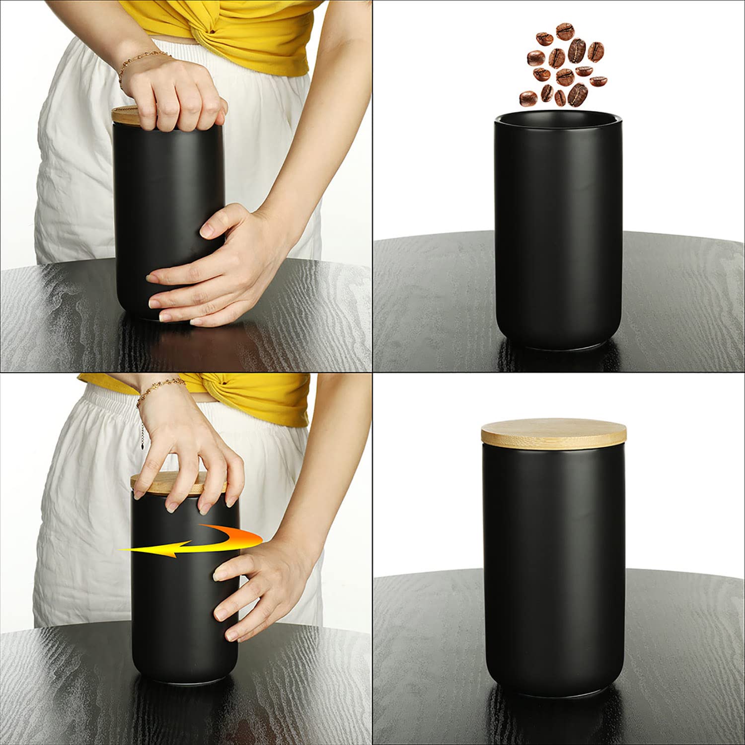Modernes Design Frischhaltedose mit luftdichtem Holzdeckel, Keramik-Lebensmittelaufbewahrungsdose, Frischhaltedose für Kaffee, Zucker, Tee, Gewürze usw. (Weiß, 260 ml)