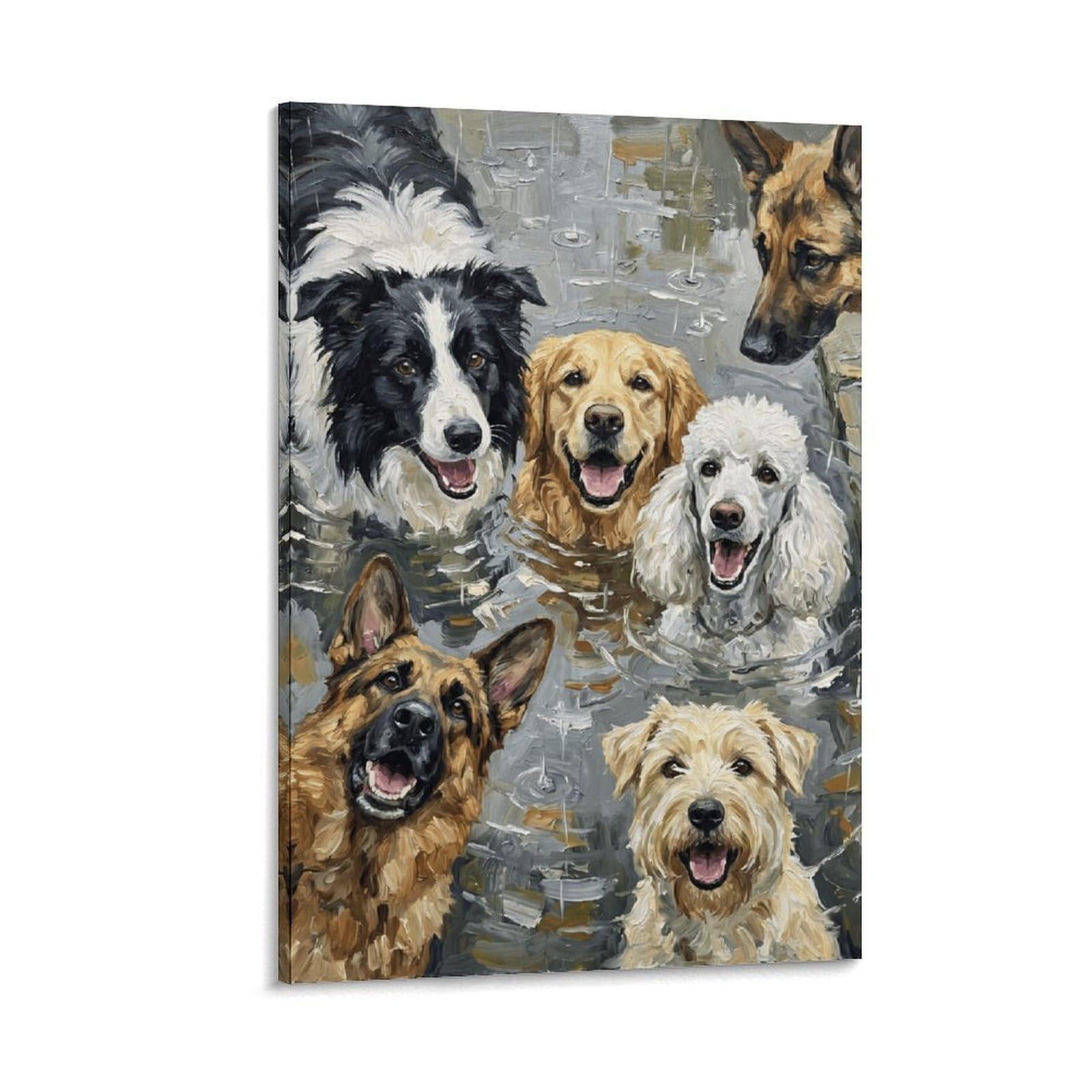 W7C8U2X3 Happy Dogs Watercolor Portrait Canvas Wall Art, Whimsical Dog