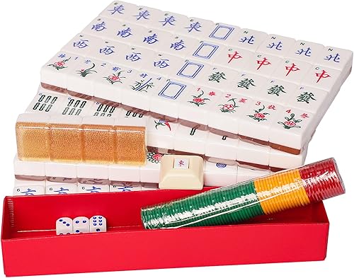 Miniatura 7 de GUSTARIA Juego de mahjong chino, juego de mahjongg, 148 azulejos acrílicos grandes numerados (1.5 pulgadas), juego de azulejos Mahjongg con estuche