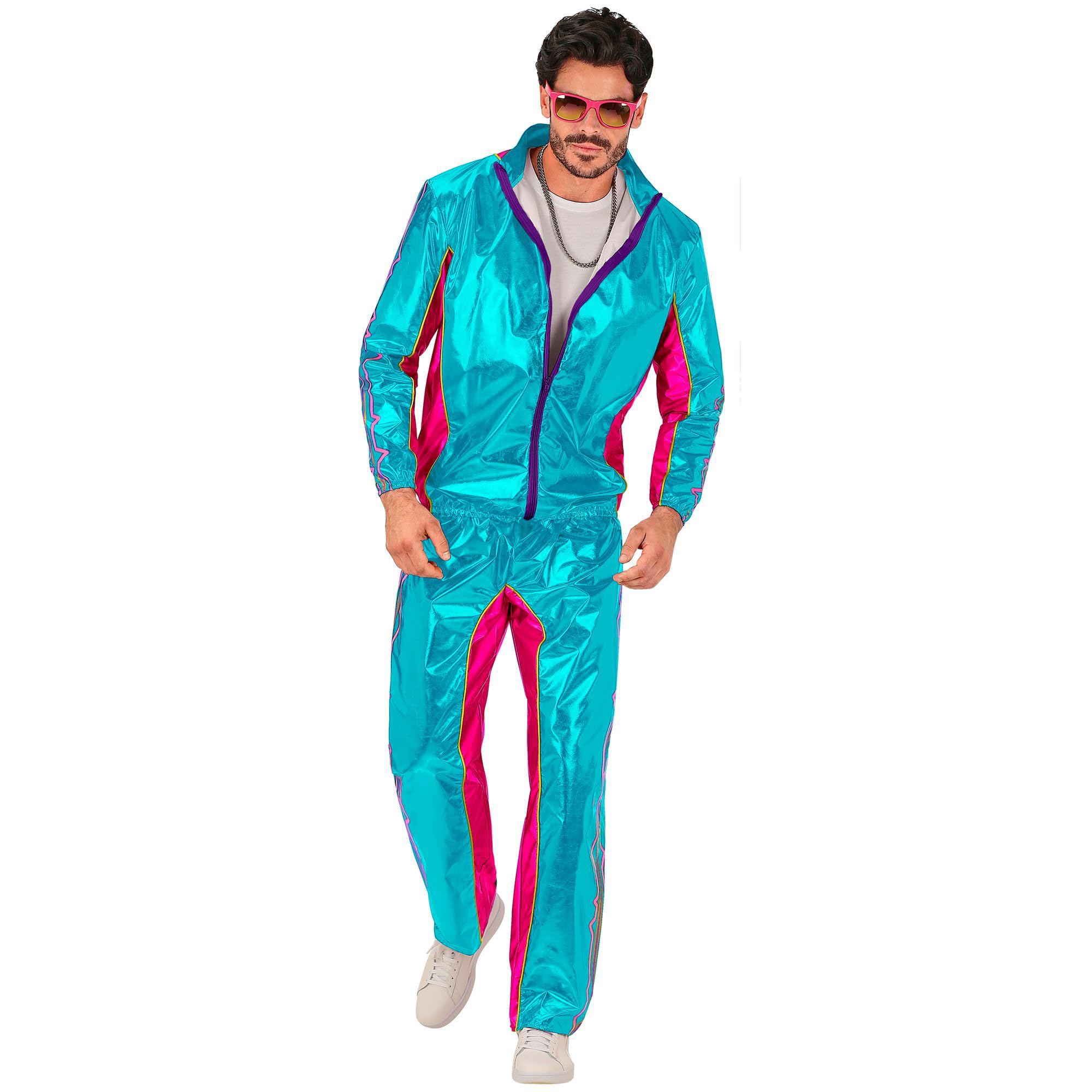 W WIDMANN MILANO Party Fashion - Disfraz de chándal, metalizado, atuendo neón de los años 80, chándal para carnaval y fiestas