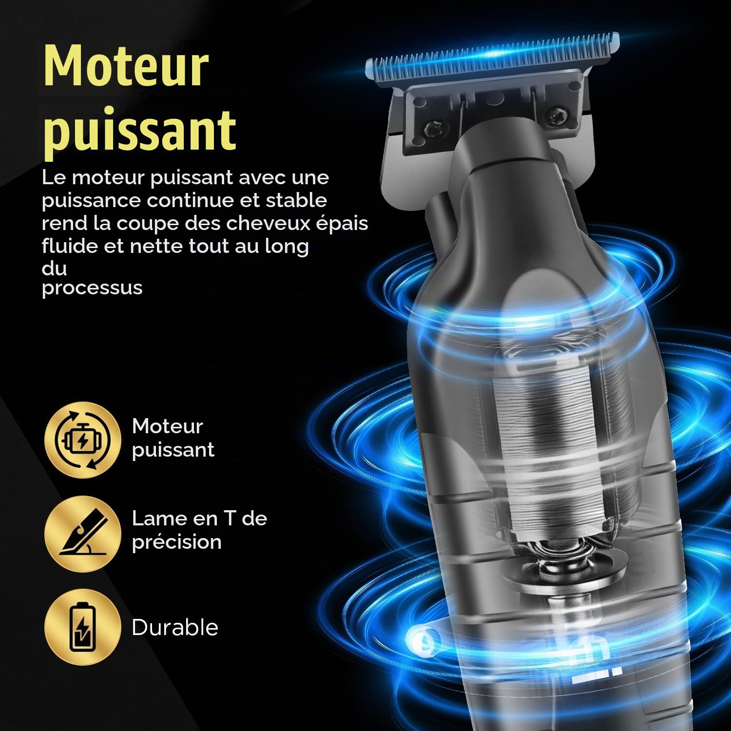 KEMEI Tondeuse à cheveux professionnelle sans fil, tondeuse de barbier complète avec lame T, kit électrique 9 guides, recharge USB, écran LED