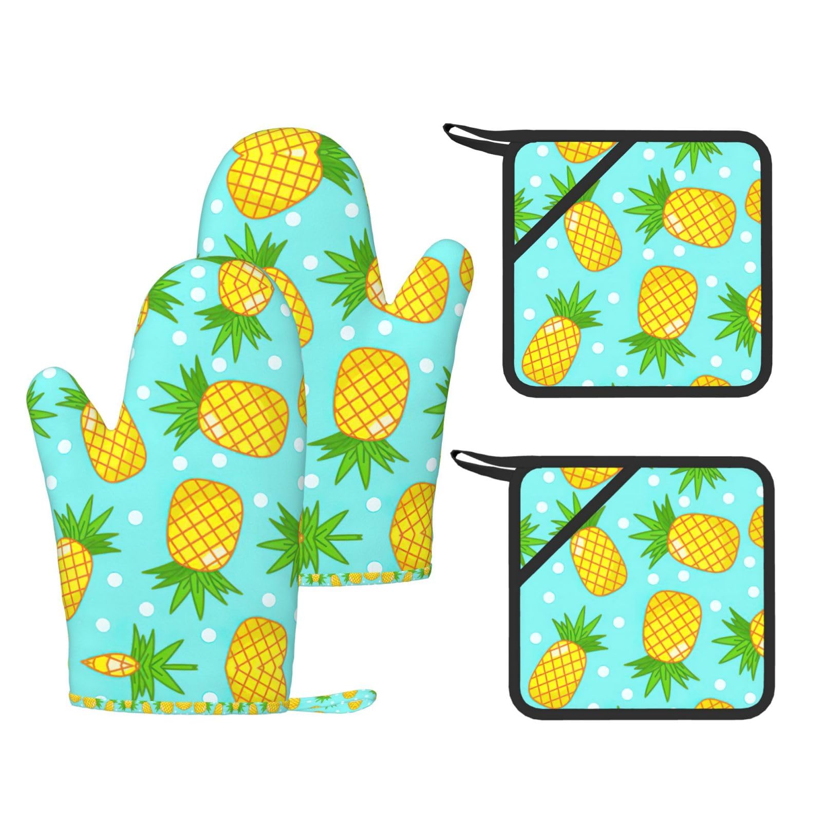 Gants de cuisine anti-chaleur et maniques silicone imprimés ananas pour four et barbecue de jardin