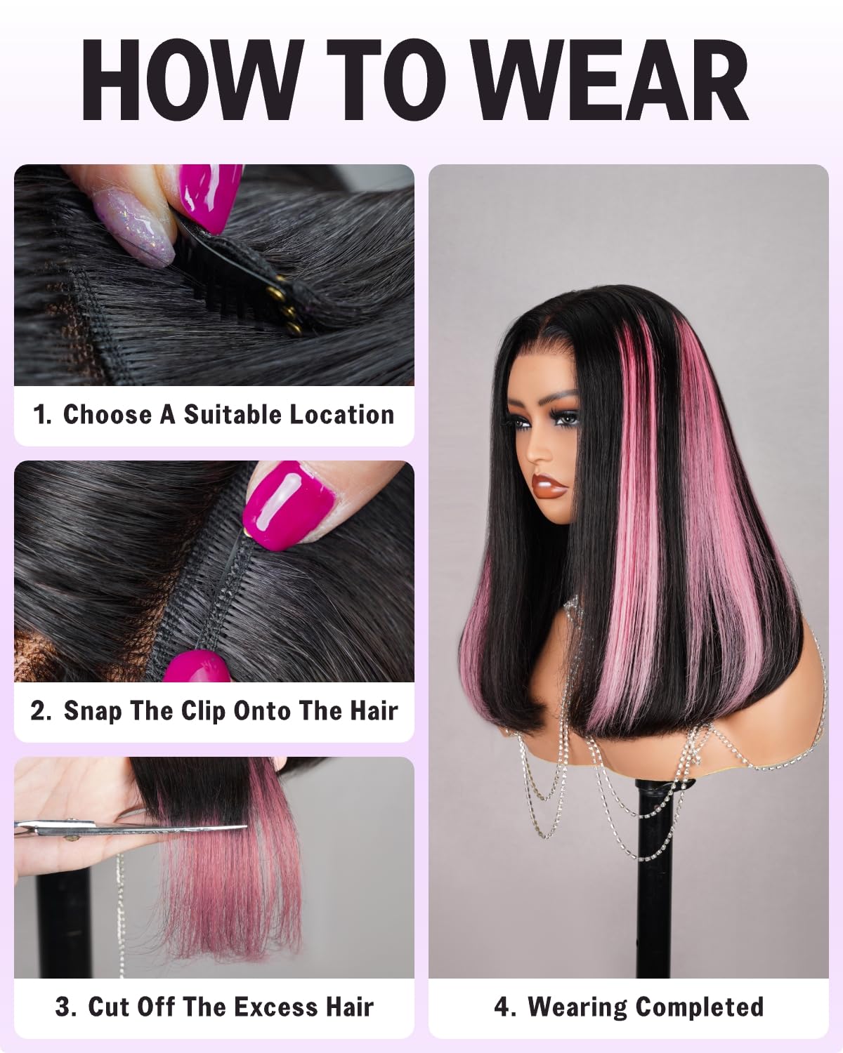 MEGALOOK Salon-Quality 6x5 Human Hair Wig With 4 Pcs 1B/Pink Clip in Hair Extension Wear and Go Glueless Wig Real Pre Cut Lace Pre Bleached Tiny Knots Straight Human Hair Wigs for Women 16 Inch - Image 3