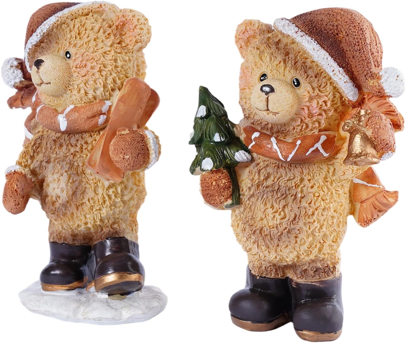 Set of 2 Small Teddy Bear Figurines Resin Christmas Bear Decor Winter Tabletop Statue Cute Animal Teddy Bear Decorations for Home Mantel Shelf Living Room Little Bears Ornament