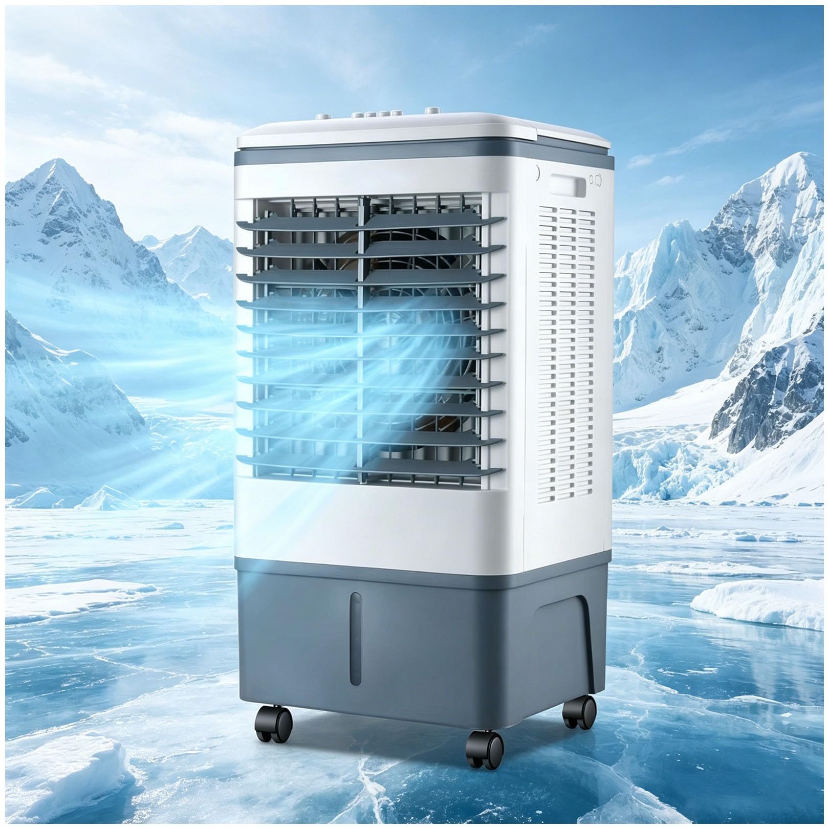 3-in-1 Evaporative Air Cooler & Fan, 120° Left-Right Swing, 360° Wheels, 20L Tank, 3 Speeds, 1177 CFM, No Window Kit, 80W, for Bedroom Garage