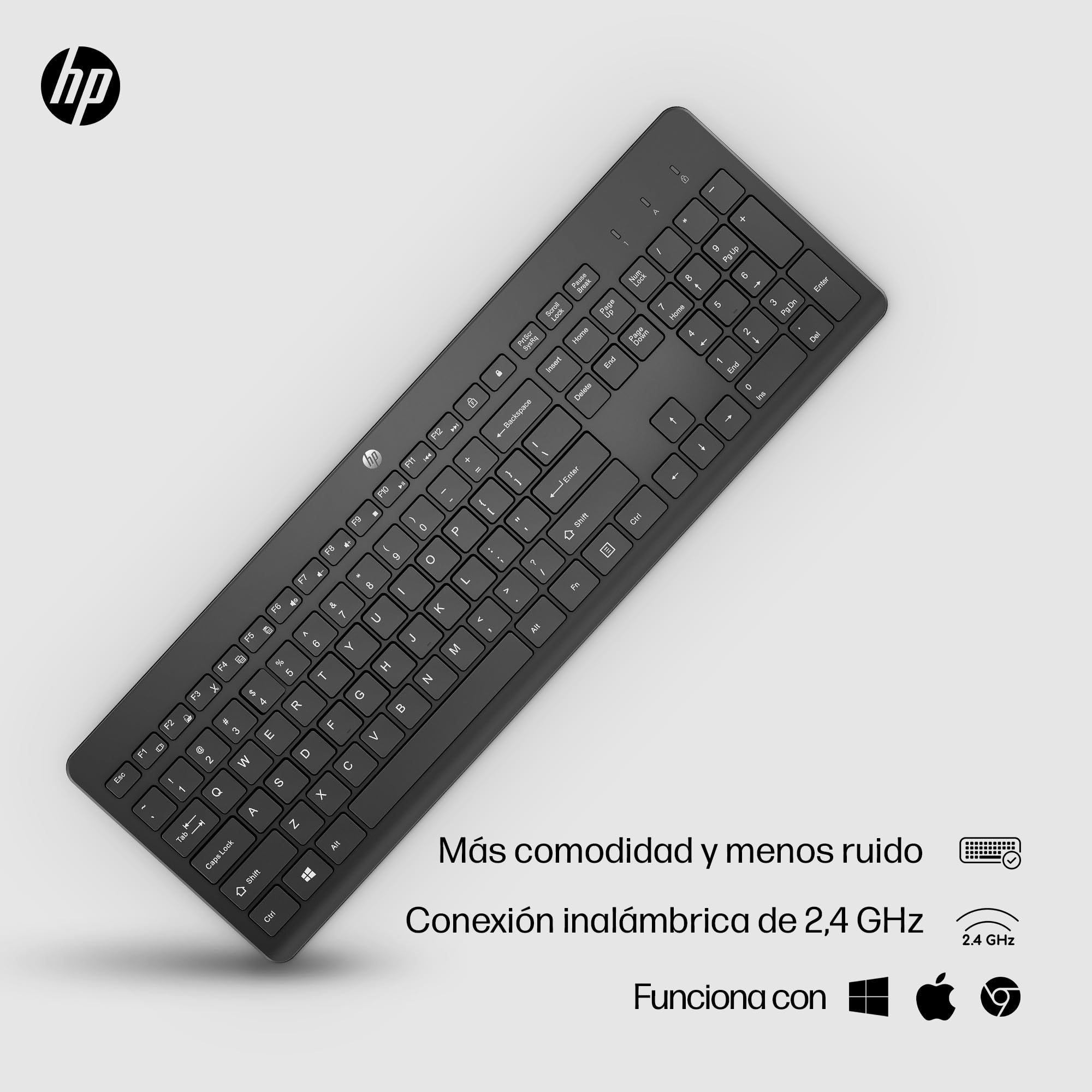 HP 230 Teclado Inalámbrico QWERTY Español - (Puerto USB-A, Batería hasta 16 Meses de Duración, Conexión Inalámbrica 2,4GHz, Windows), Color Negro