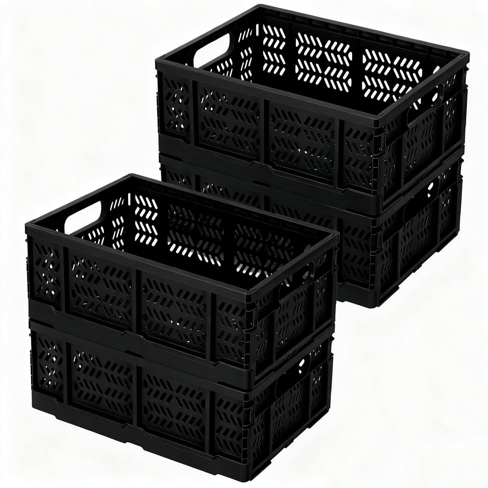 PAG-Mass 4×20L Collapsible Storage Crates,Portable Plastic Storage Basket,Plastic Folding Crate Bins for Milk Clothes Toy Book Snack Grocery Storage,Black — image 1