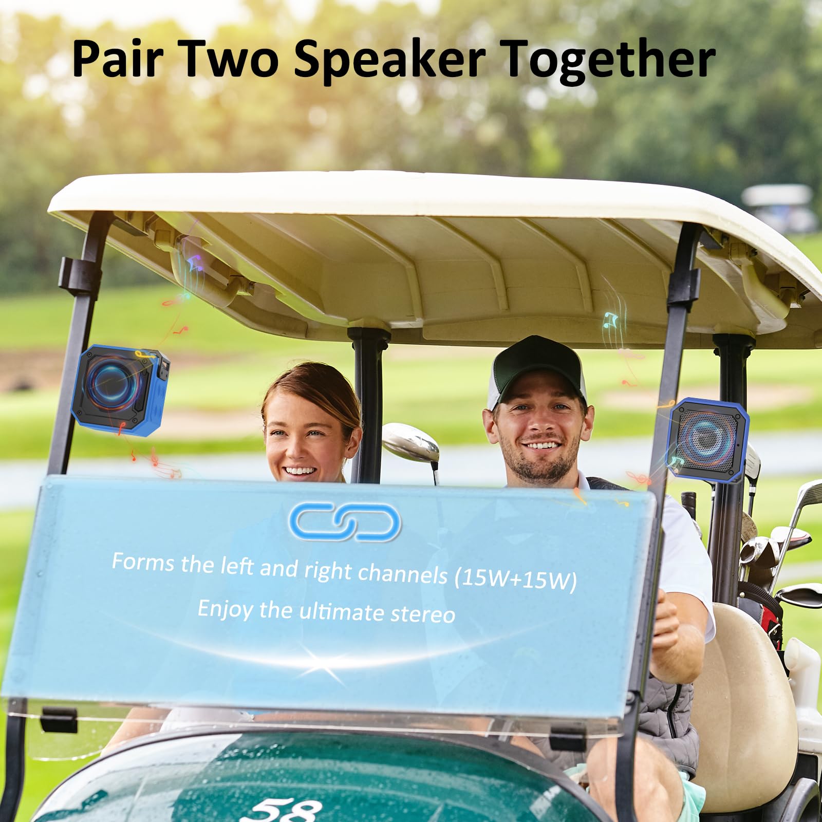Paquete De 2 Altavoces Para Carrito De Golf Con Estuche De Almacenamiento, Altavoz Magnético IPX7 De 24 Horas De Reproducción, Sonido Estéreo Fuerte De 36 W, Altavoz Bluetooth Magnético Para Carrito