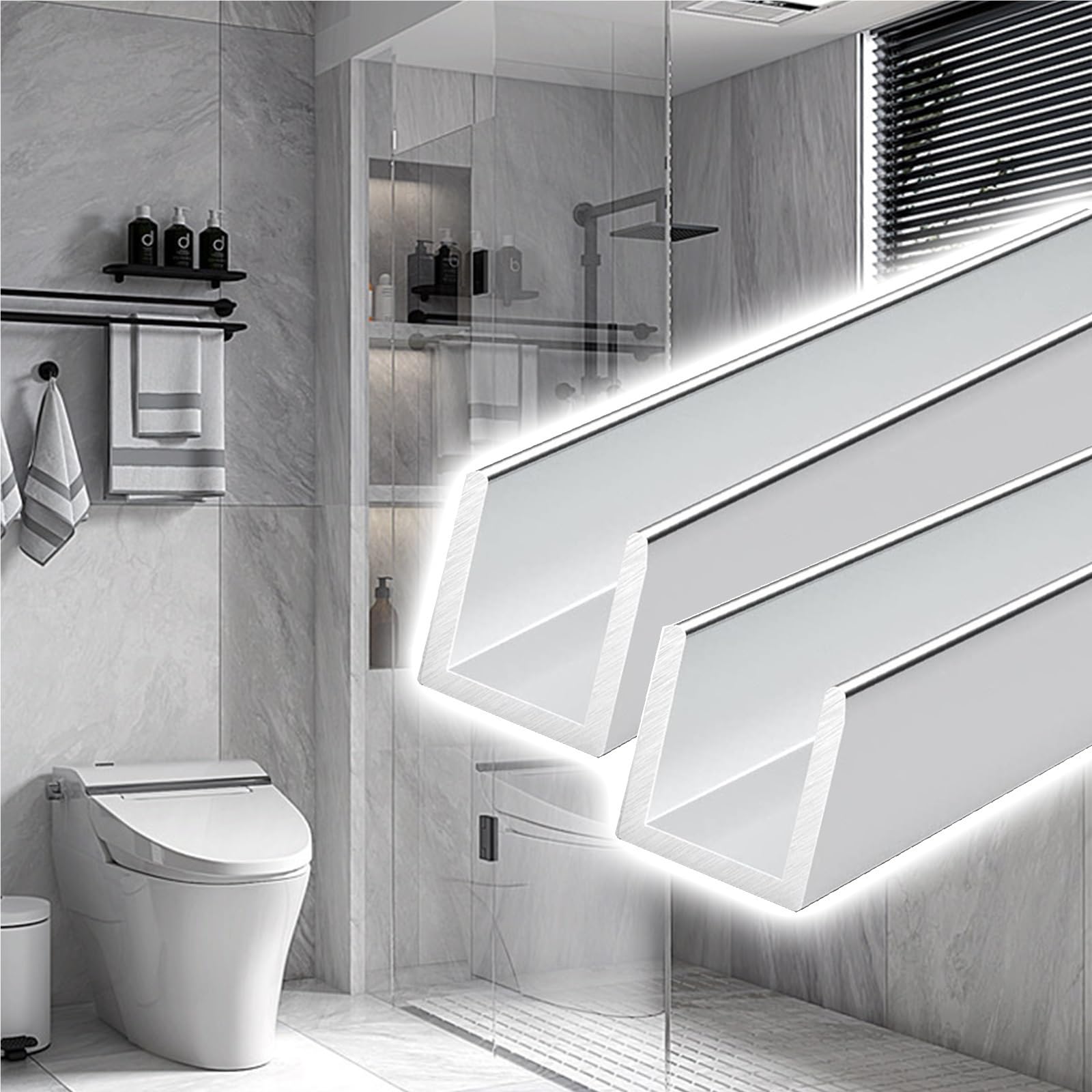 YLLFFLL Set of 2 Glass Shower Deep Channel, U- Type Frameless Glass Panel Track for Room & Balcony Barrier, Aluminum Wall Floor Ceiling Mount Profile(Silver-6mm,L-2.3m(7.5FT))