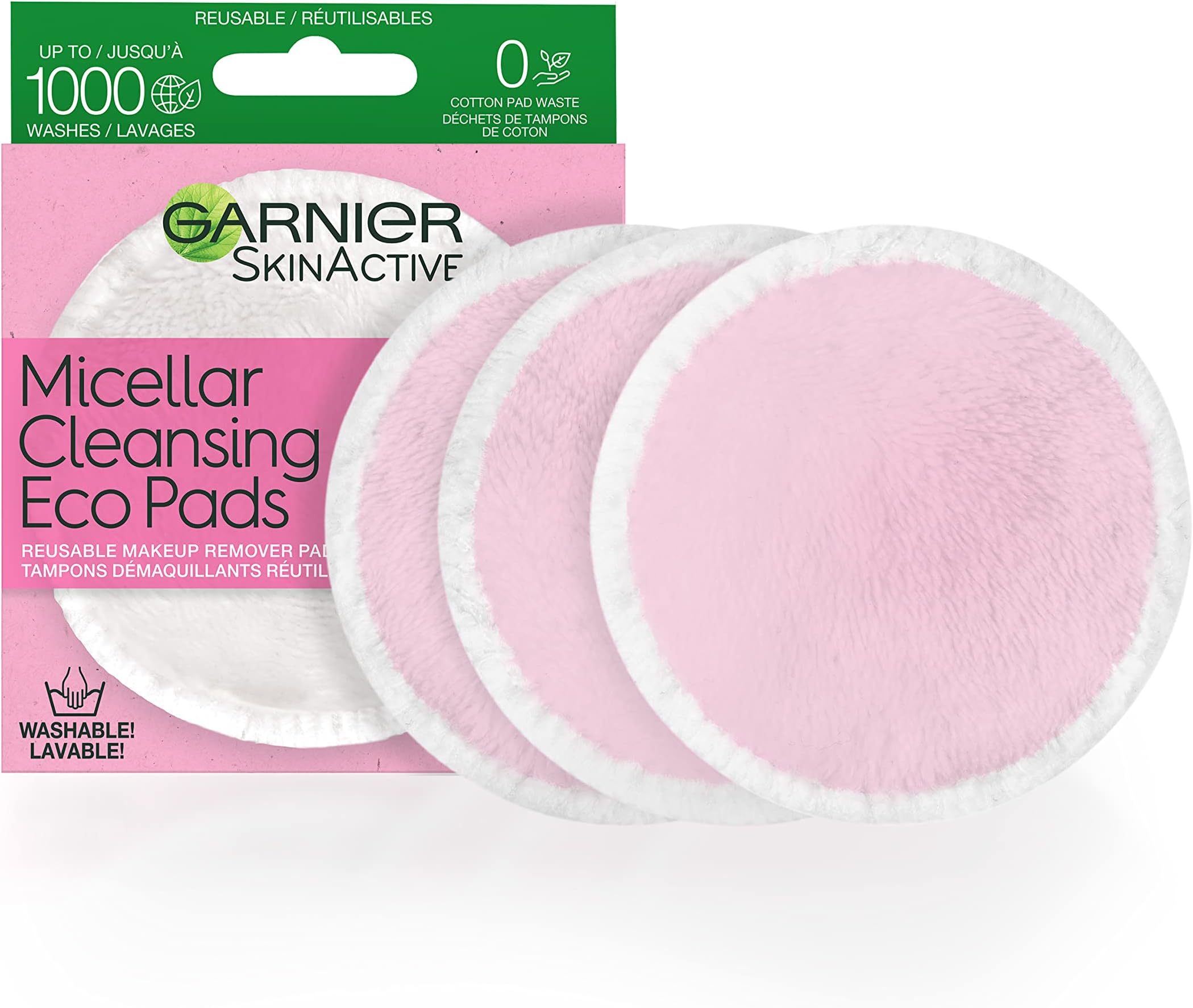 Garnier Micellar Cleansing Eco Pads, Reusable, 3 Ultra-soft Microfiber Pads, 1 Count (Packaging May Vary)