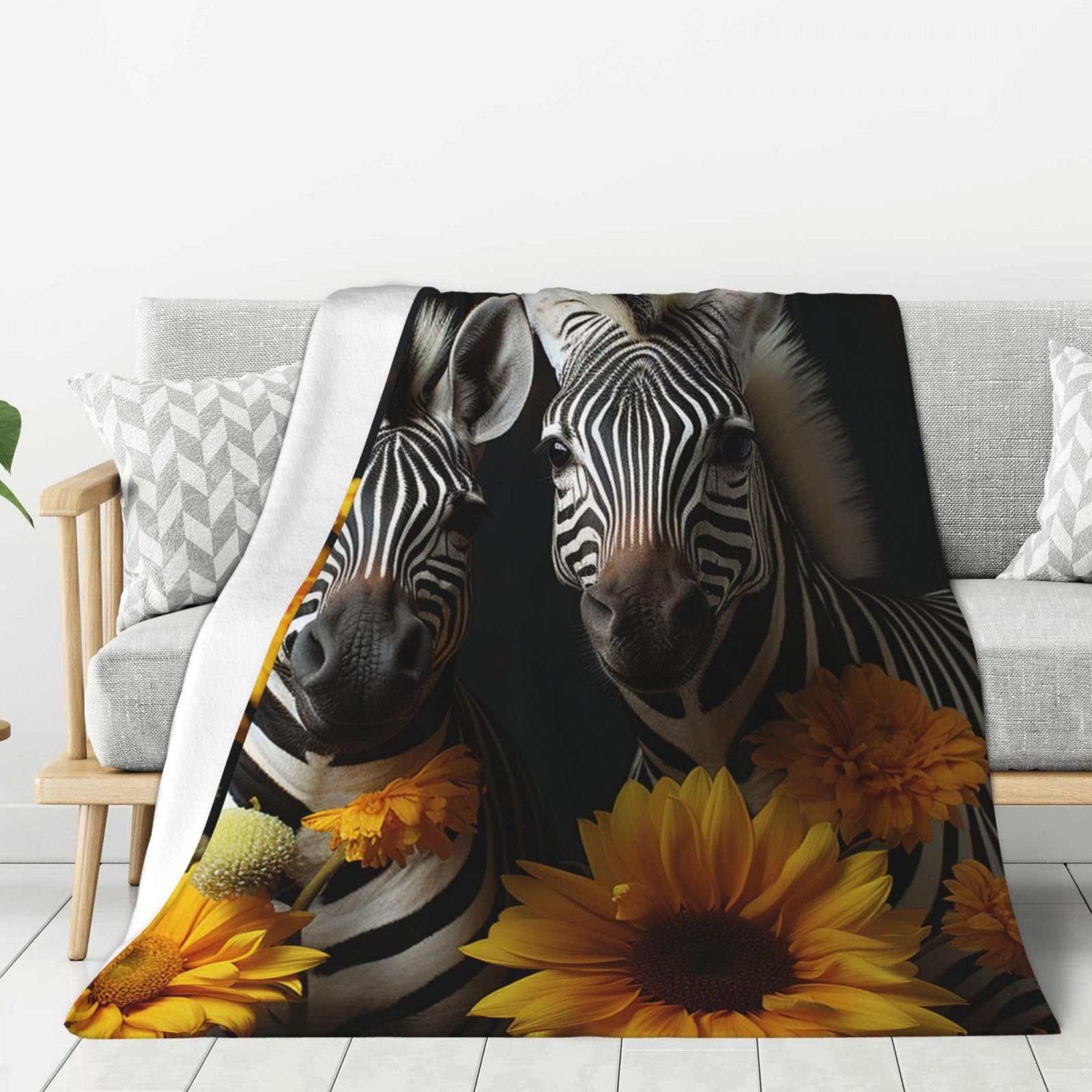Jeté de lit flanelle polaire doux et léger motif tournesols