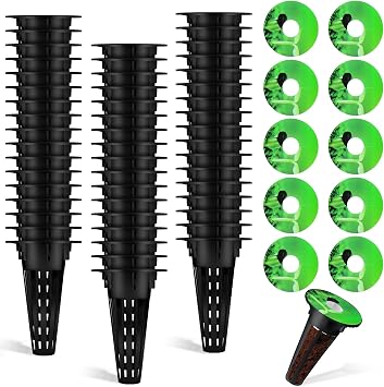 Cunhill 100 Pcs Hydroponic Growing Kit Include 50 Pcs Plant Replacement Basket Containers and 50 Pcs Seed Pot Label Compatible with Hydroponic Growing System0.5 Inch,Black