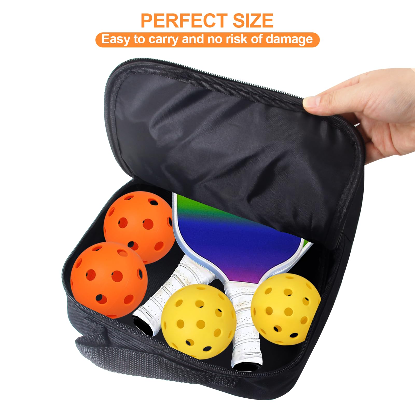 CATOSUM Pickleball Paddle Cover with Pocket, with Extra Storage Space Pocket for Accessories, Fits Store 2 Paddle &4balls, Zipper Closure - Waterproof Material (Black) 2